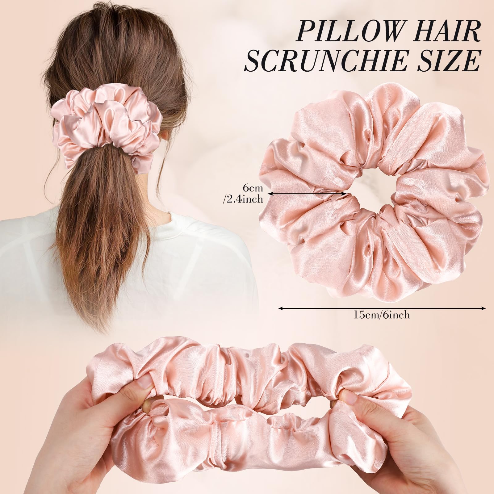 3Pcs Large Satin Hair Scrunchies, Sleepy Hair Tie for Women Girls Large Pillow Satin Scrunchies for Thick Curl Stocking Stuffers