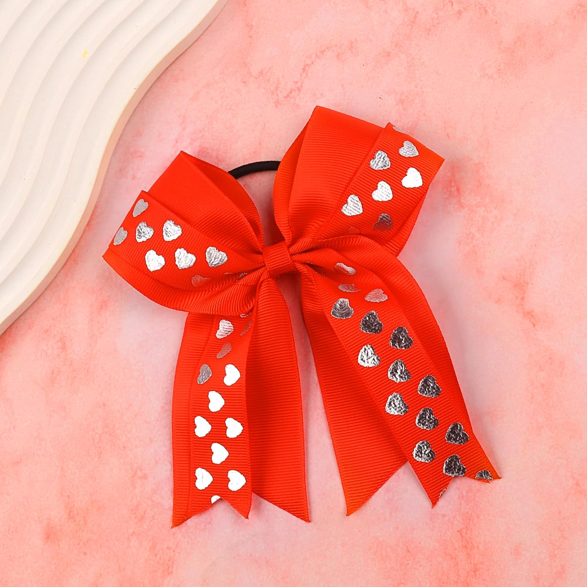 Valentine Heart Hair Bows Ties Red Heart Bow Hair Tie for Girls Large Cheer Bows Glitter Cheerleading Hair Bows Ponytail Holders