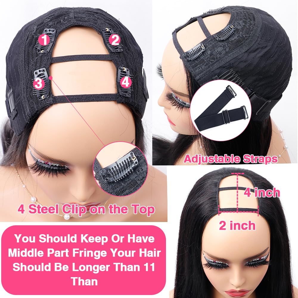 Sooolavely 200% Density U Part Human Hair Wigs For Black Women Beginner Friendly Unprocessed Brazilian Virgin Glueless Human Hai