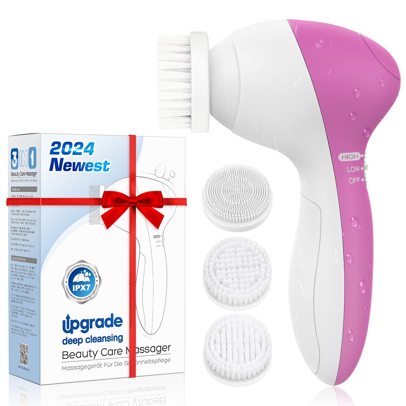 Coslus Facial Cleansing Brush Silicone Face Scrubber: 3 In1 Fbs-D Electric Exfoliating Massage Device Waterproof Deep Cleaning E