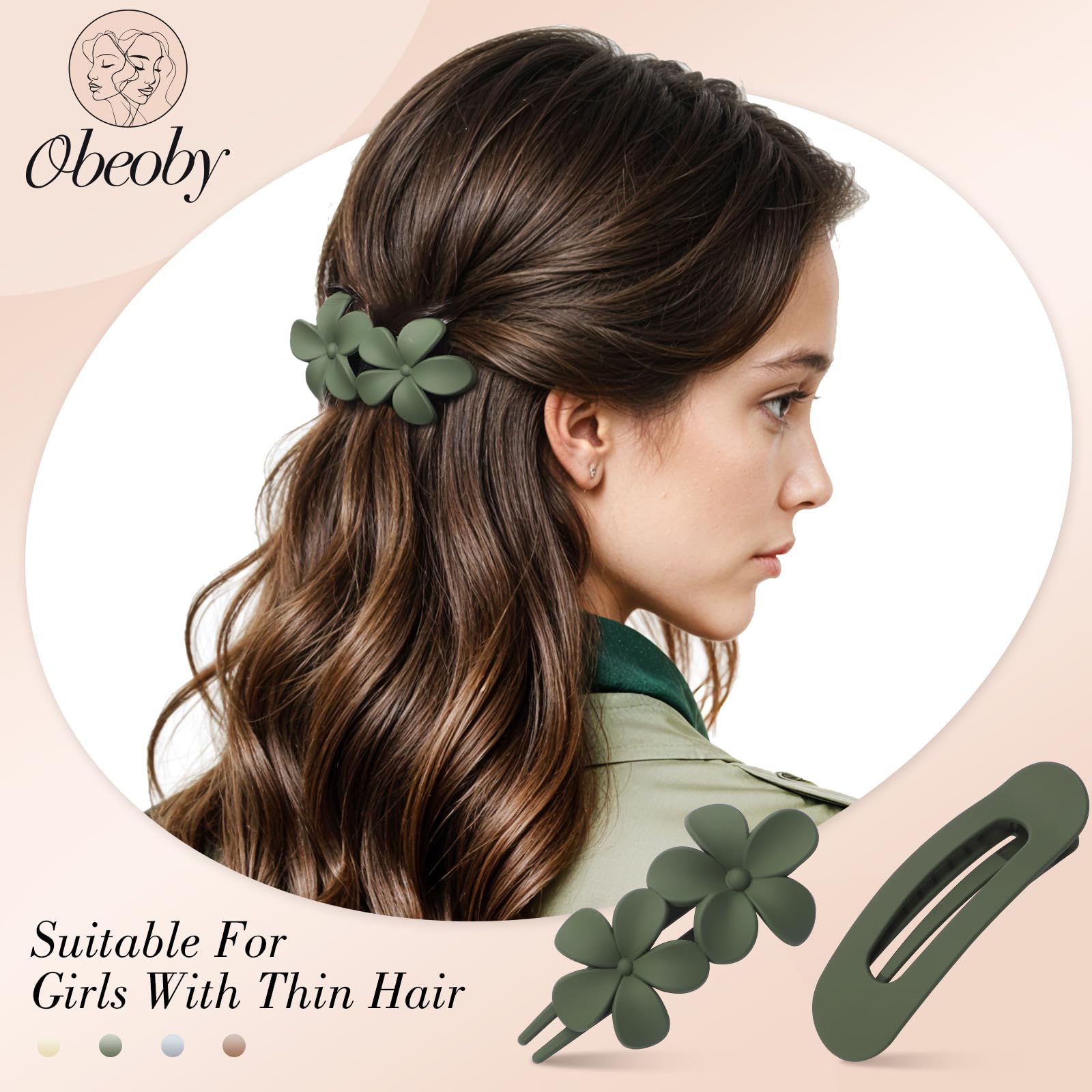 obeoby 8 PCS Flat Hair Clips, Flat Claw Clips 2 Styles Hair Claws for Women Girls Thin Hair