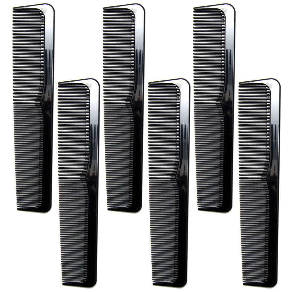 Luxxii 6 Pack - 9 Large Black Dressing Comb Barber Comb SET - Styling Essentials Coarse/Fine