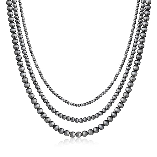 CHISOONBANNER Western Jewelry Navajo Pearl Necklace for Women Cowgirl Beaded Necklace Boho Vintage Choker for Girls (4mm+6mm+8mm