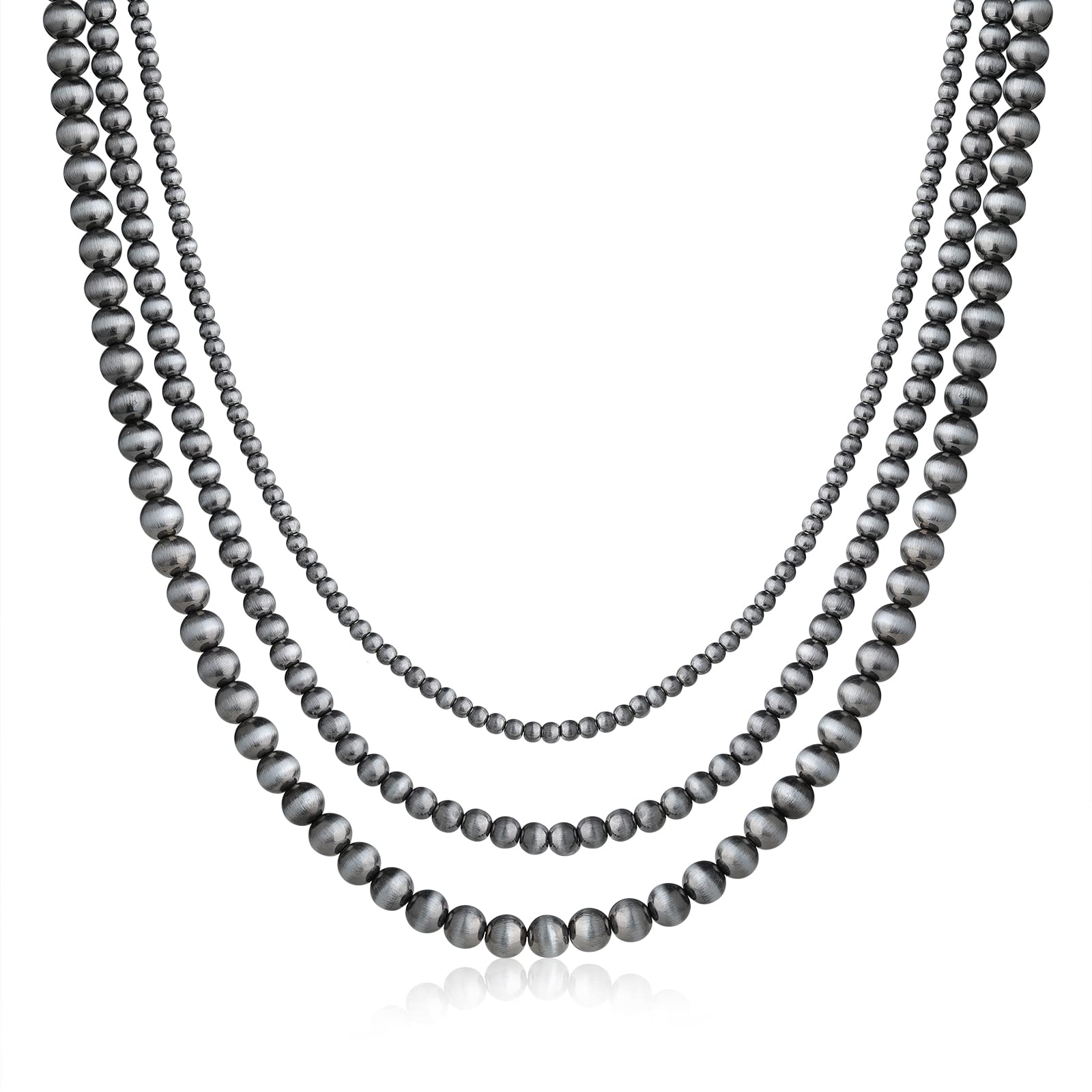 CHISOONBANNER Western Jewelry Navajo Pearl Necklace for Women Cowgirl Beaded Necklace Boho Vintage Choker for Girls (4mm+6mm+8mm