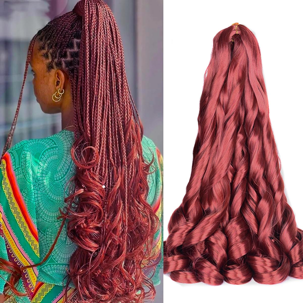 French Curl Braiding Hair 24 inch Loose Wavy 8 Packs Bouncy Braiding Hair extensions 350/BUG 75g/Pack French Curls Synthetic Hai