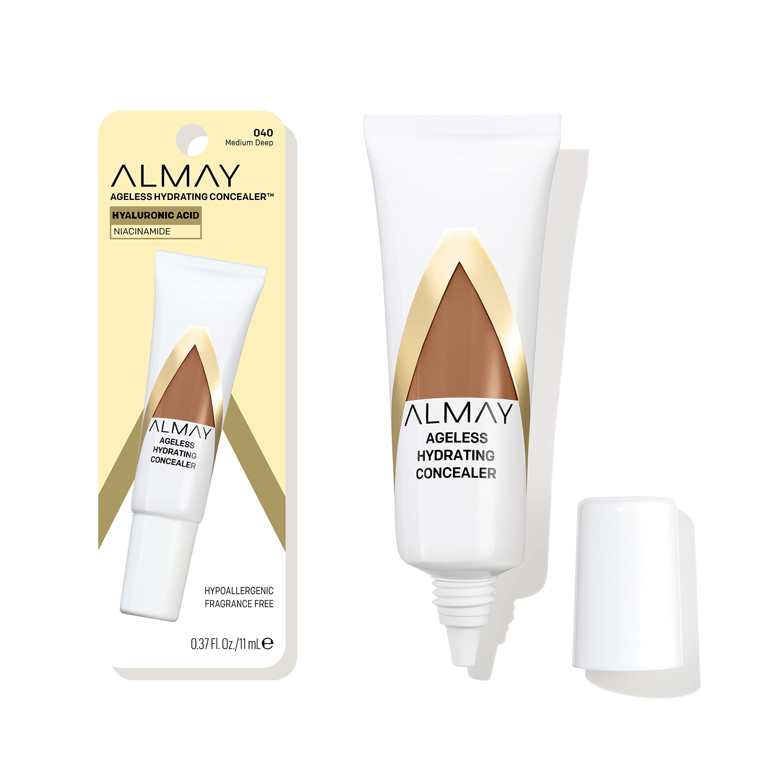 Almay Anti-Aging Concealer, Face Makeup With Hyaluronic Acid, Niacinamide, Vitamin C & E, Hypoallergenic, -Fragrance Free, 040 M