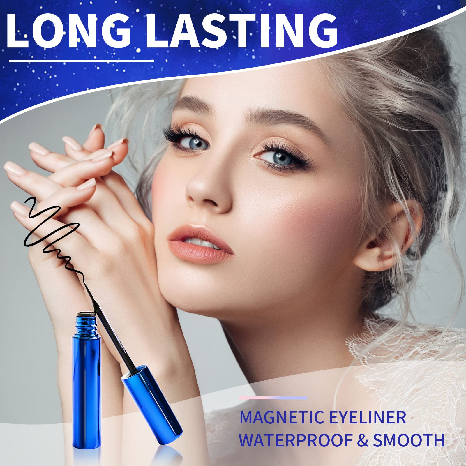Magnetic Eyelashes And Eyeliner Kit, Premium Magnetic Lashes 3D Natural Look With Eyeliner And Tweezers, Lightweight & Sweatproo