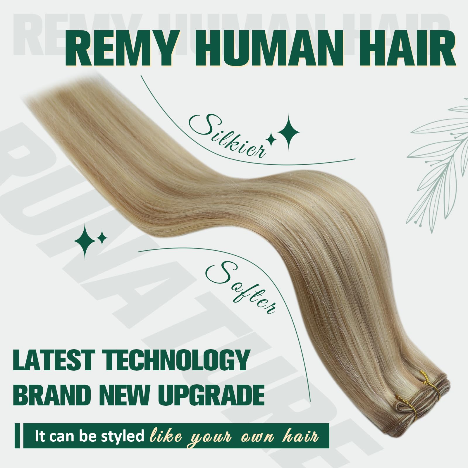 Runature Blonde Human Hair Weft Extensions 20 Inch 100G Long Hand Tie Weft Human Hair Extensions Ash Blonde With Platinum Blonde