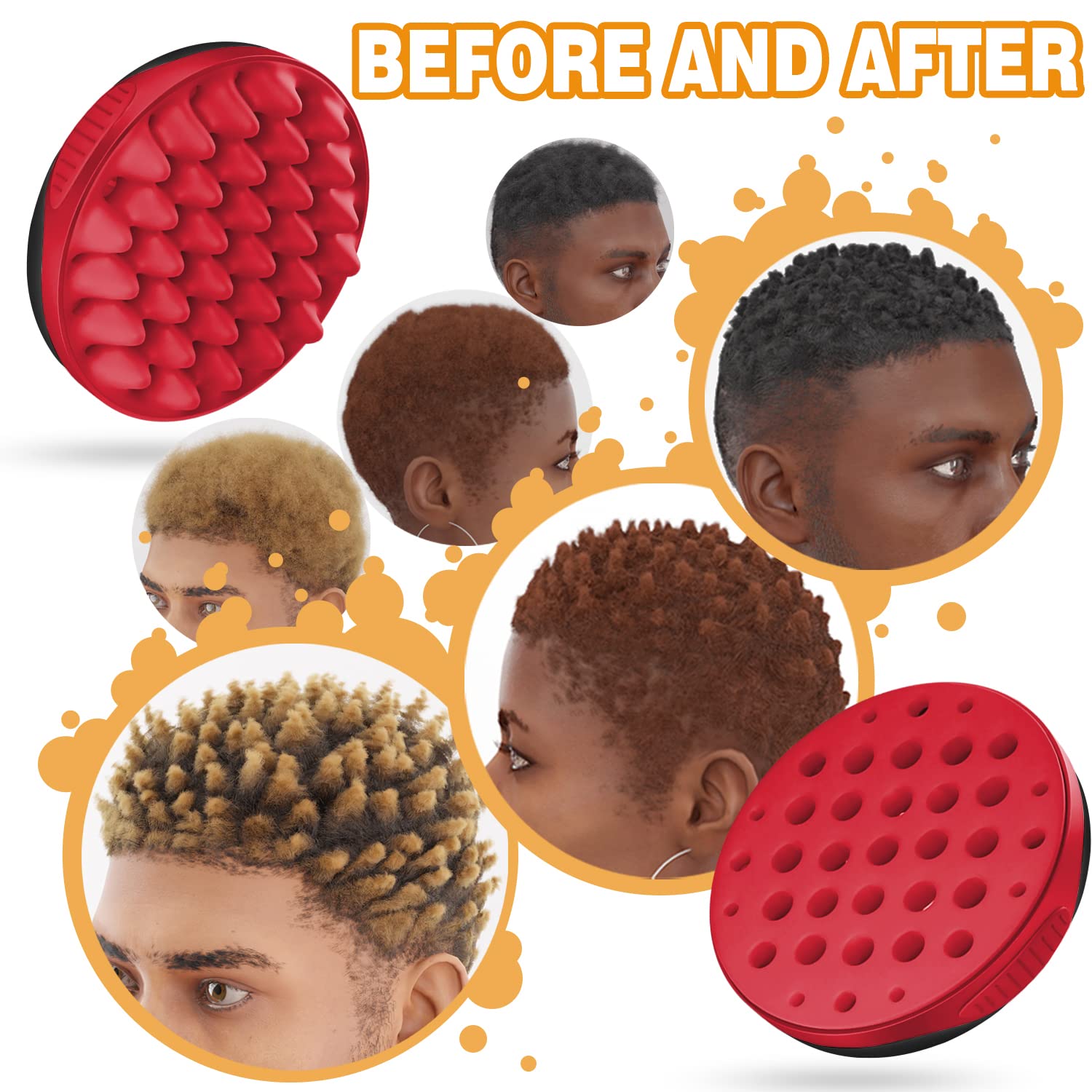 Wttorde Silicone Curly Hair Brush, Twist Wave Tool With Big And Small Holes For Afro Curls, Two-Sided Use For Men, Women, Boys,