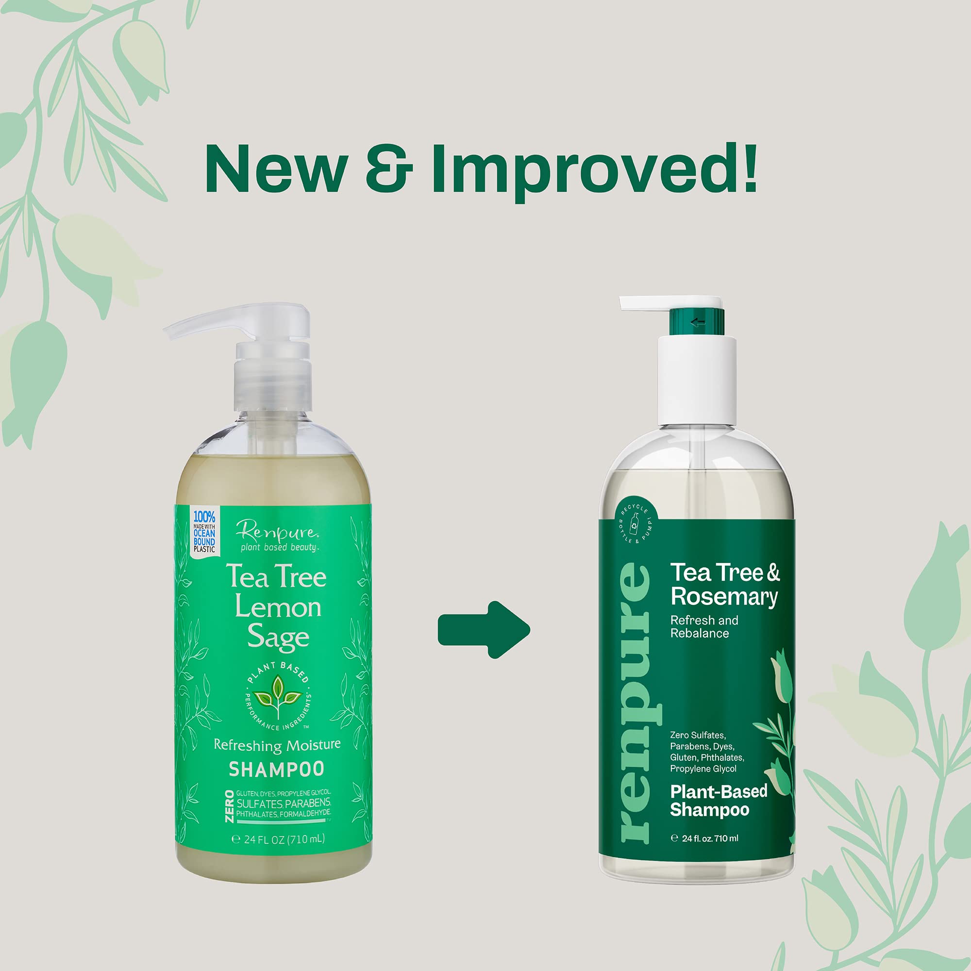 Renpure Plant Based Tea Tree And Rosemary Refresh And Rebalance Shampoo - Soothes Dry Scalp - Delivers Moisture And Shine - Rids