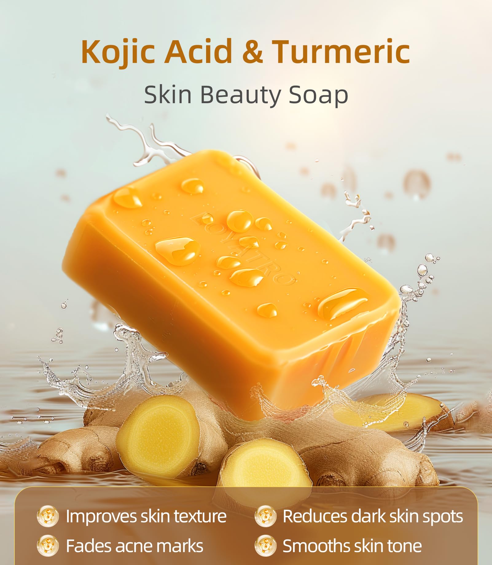 LOYATRO Kojic Acid Turmeric Soap Bar 3 Pack for Body & Face, Made with Natural and Organic Ingredients. Gentle Soap, For All Ski