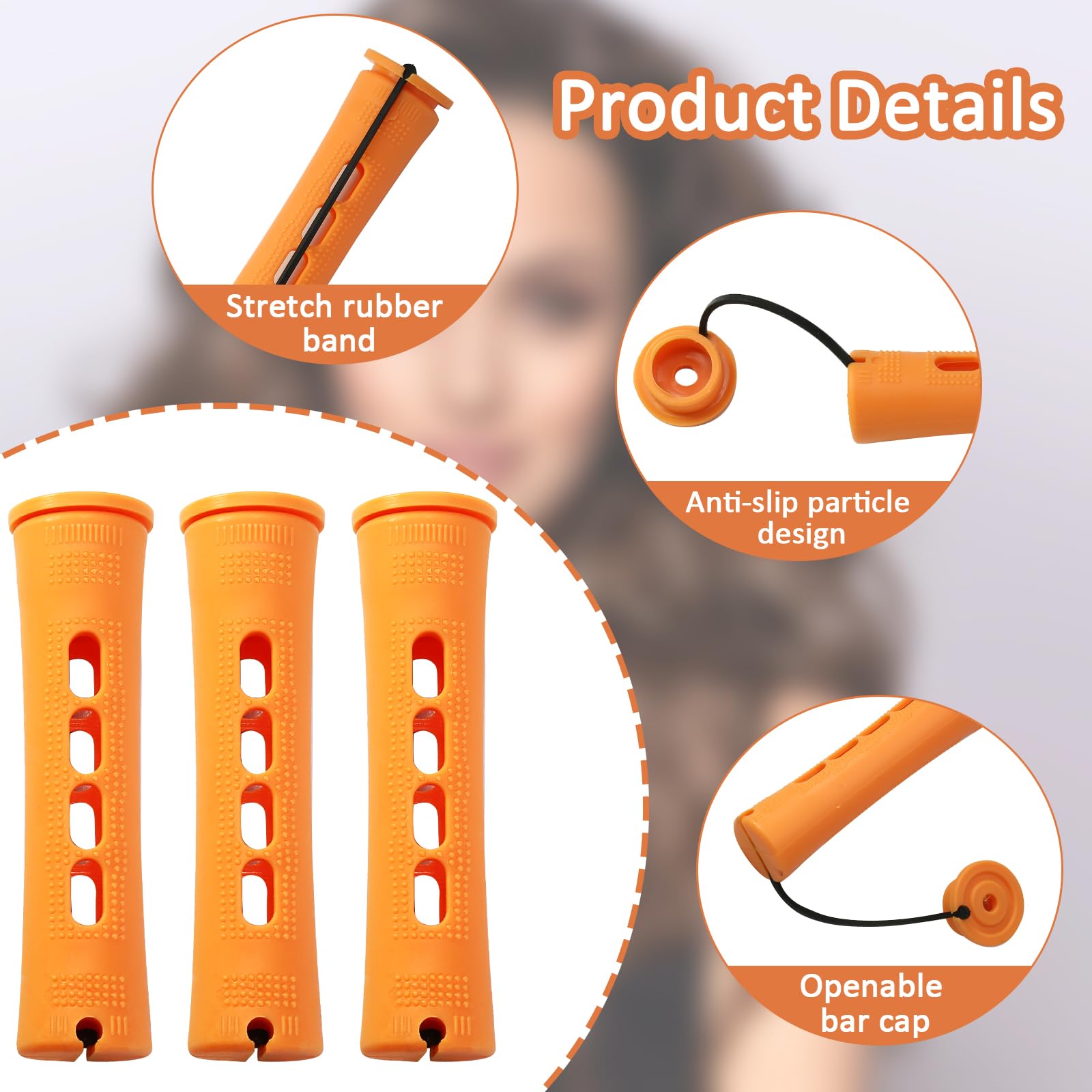 Coufce 60 Pcs Perm Rods 0.87 Orange Hair Rollers Cold Wave Rods Long Short Hair Rollers Curling Rods