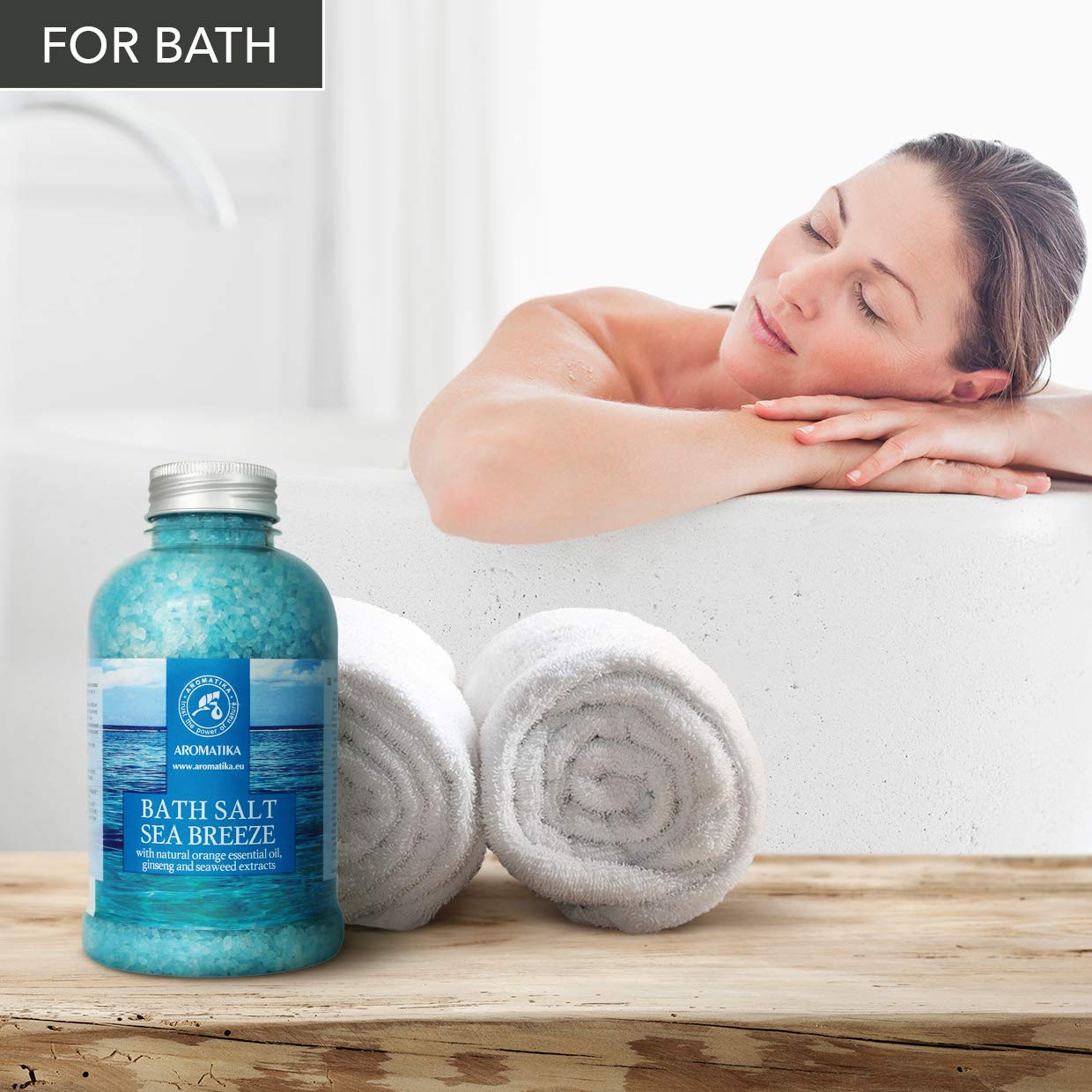 Bath Salt Sea Breeze 21.16 Oz With Natural Essential Oils Orange & Ginseng & Seaweed - Best For Good Sleep - Relaxing - Calming
