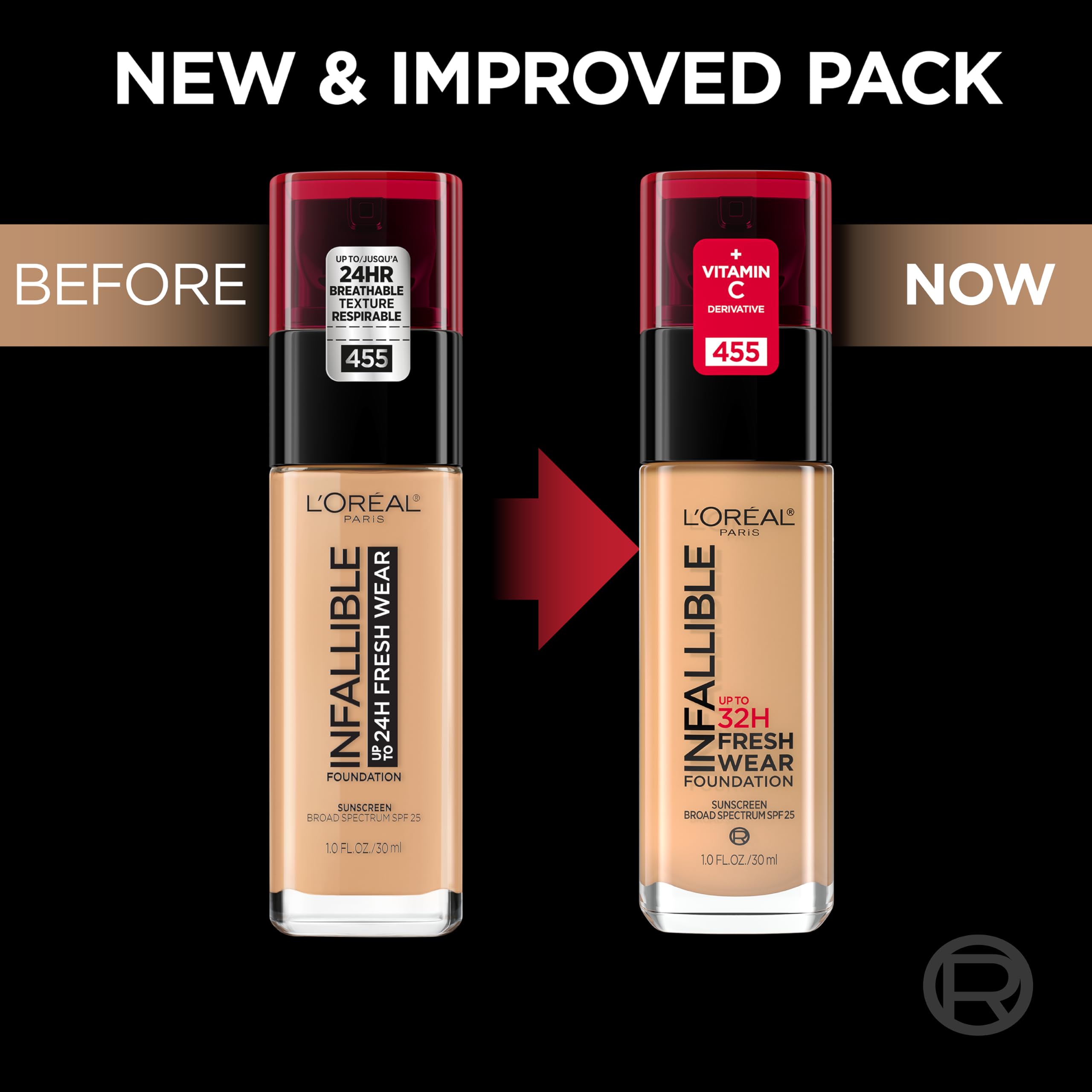 LOr  al Paris Makeup Infallible Up to 32 Hour Fresh Wear Lightweight Foundation, 505 Toffee, 1 Fl Oz, Packaging May Vary