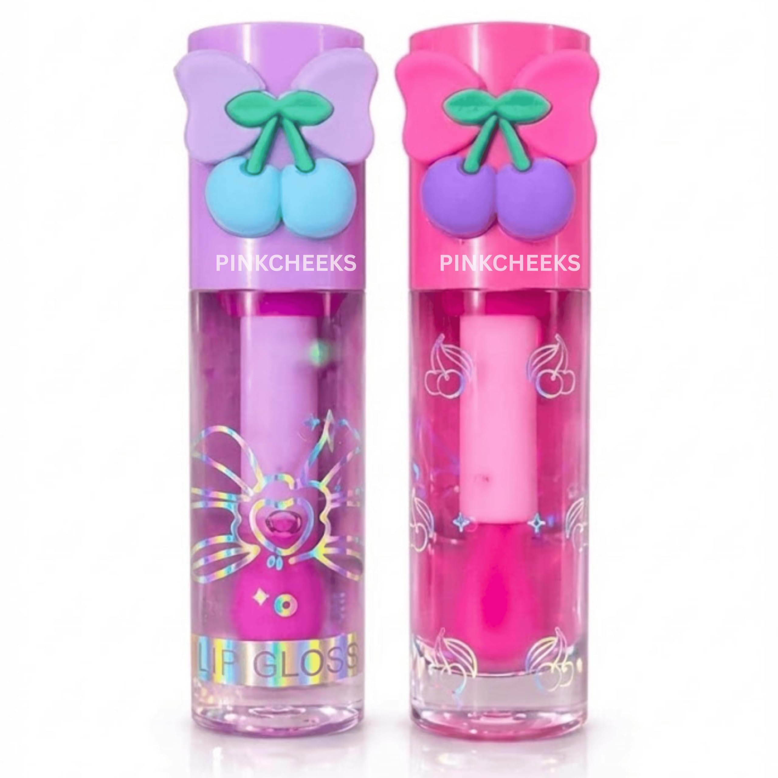 Cute Cherry Lip Gloss Duo For Women | Pack Of 2 Glossy Lip Colors With Bow Design | HighShine, NonSticky & Hydrating Lip Gloss