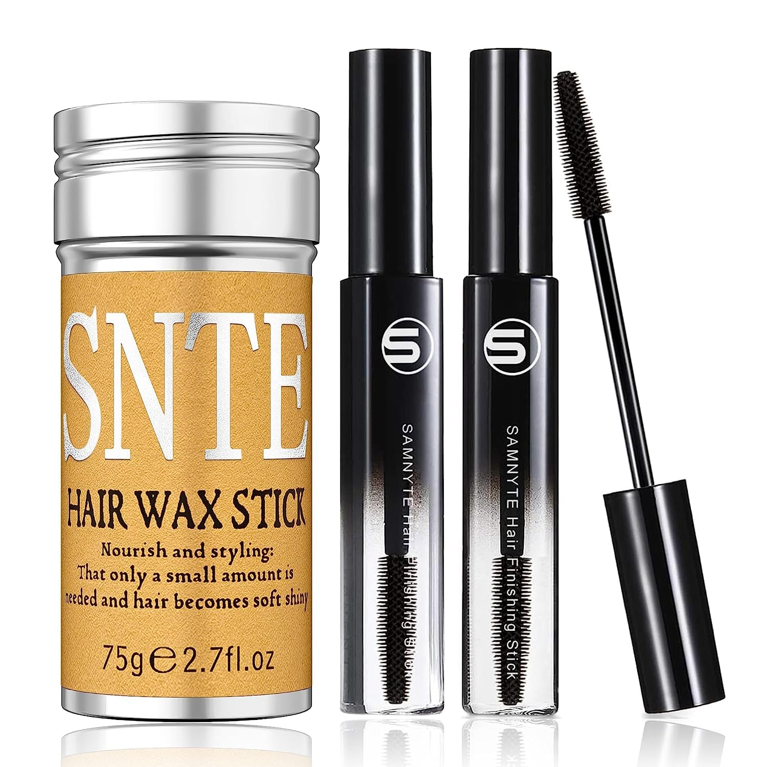 Samnyte Hair Wax Stick for Flyaways - 3 Piece Set, Long-Lasting Hold, Brown Hair Finishing Stick