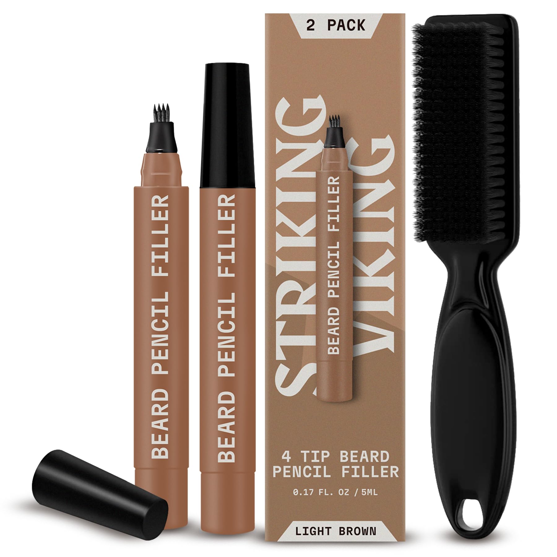 Striking Viking 2 Pack Beard Pencil Filler Men With 4 Tips - Updated Beard Filling Pen Kit With Brush, Long Lasting Waterproof B