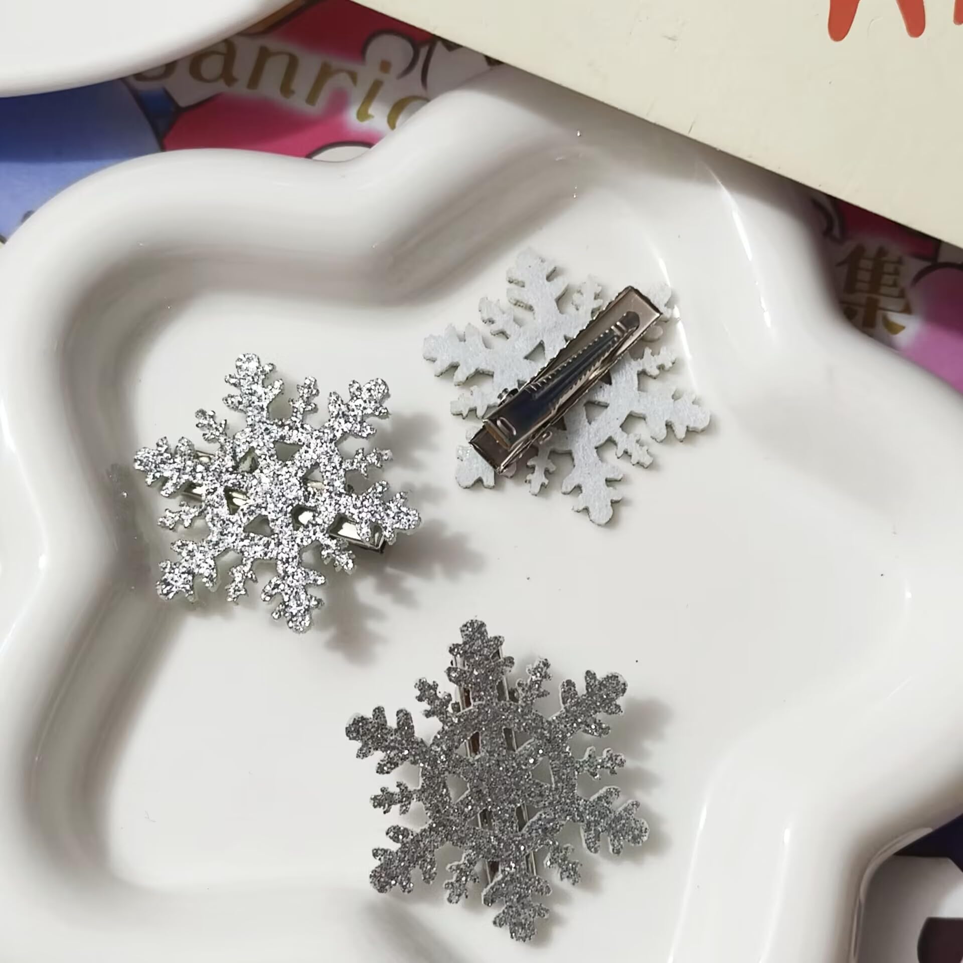 Tucewp 10Pcs Snowflake Hair Clip For Women Girls Cute Hair Pins Nonslip Sparkly Hair Barrette Snap Small Silver Metal Alligator