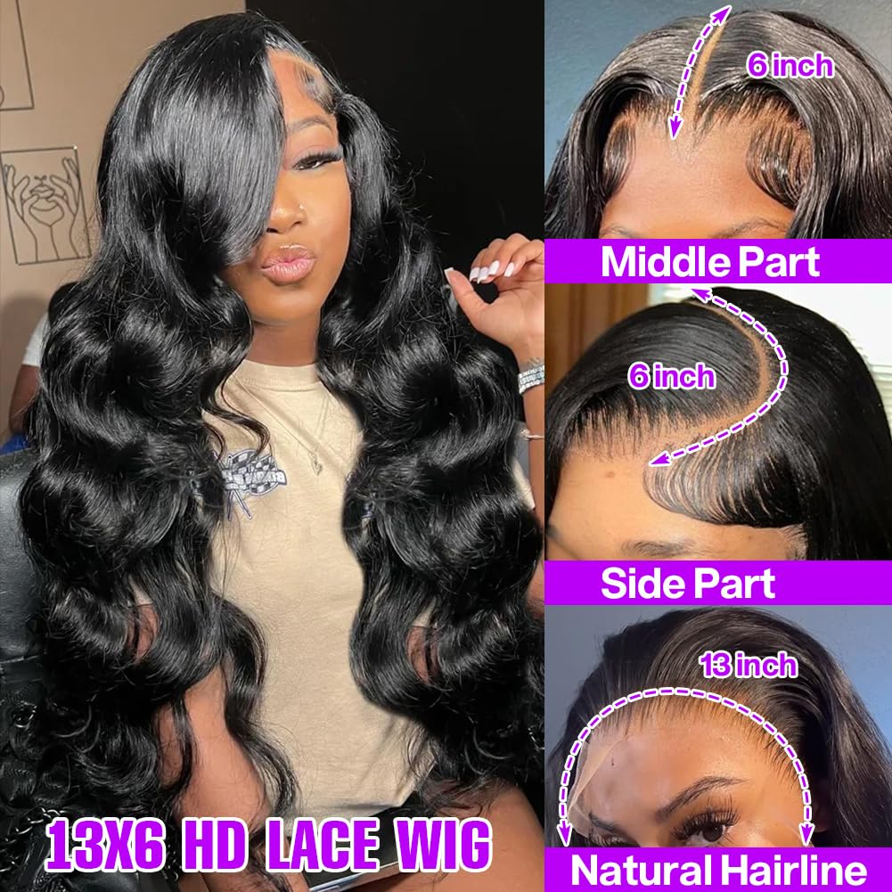 Yamikk 13X6 Body Wave Lace Front Wigs Human Hair Pre Plucked Bleached Knots 180 Density Hd Lace Frontal Wigs Human Hair For Wome