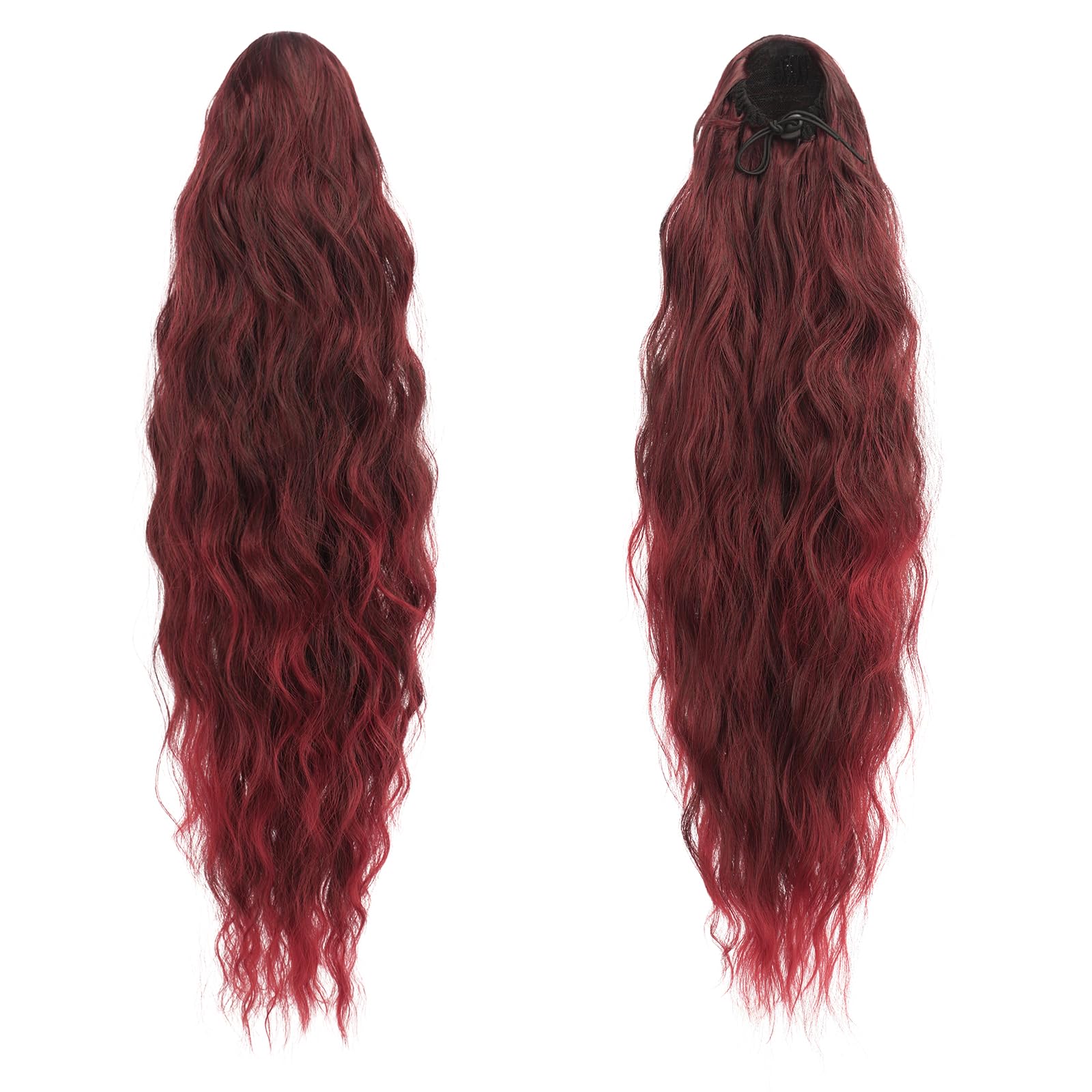 Feshfen Ponytail Extensions - 26 Inch Drawstring Long Curly Wavy Clip In Ponytails Synthetic Hair Piece Pony Tail Hairpieces For