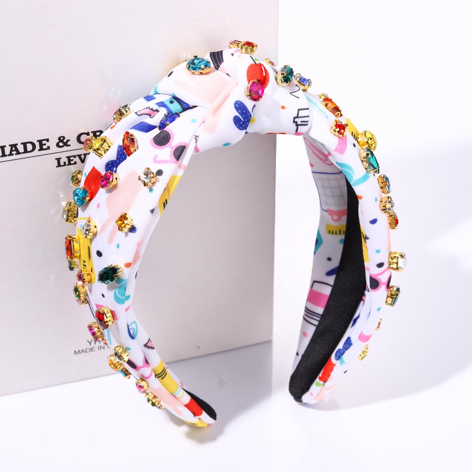 Hzeyn Teacher Headband Apple Pencil Knotted Headband Pearl Crystal Embellished Back To School Headbands Teacher Must Haves Hair