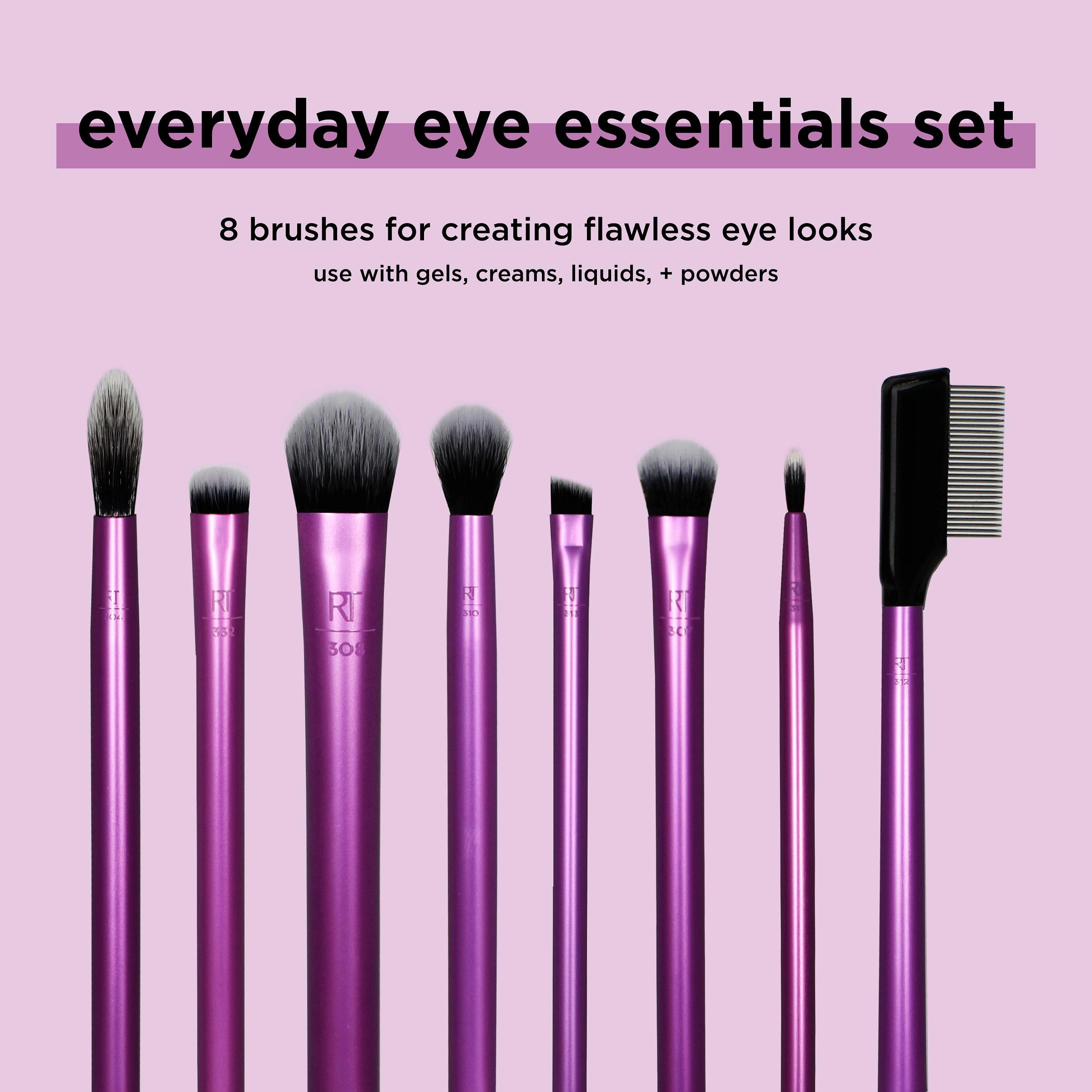 Real Techniques Everyday Eye Essentials Makeup Brush Set, Eye Brushes For Liner, Eyeshadow, Brows, & Lashes, Travel, Friendly, S