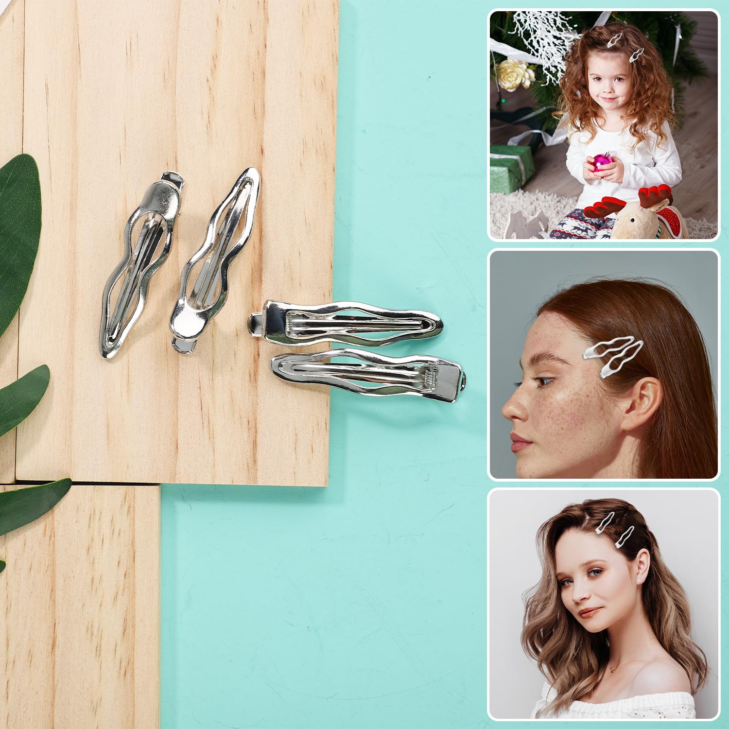 4pcs Wave Hair Clips, 2.44 Inch Silver Wavy Alligator Hair Clips Duckbill Hair Pins Cute Hair Barrettes for Women Girls Thick &