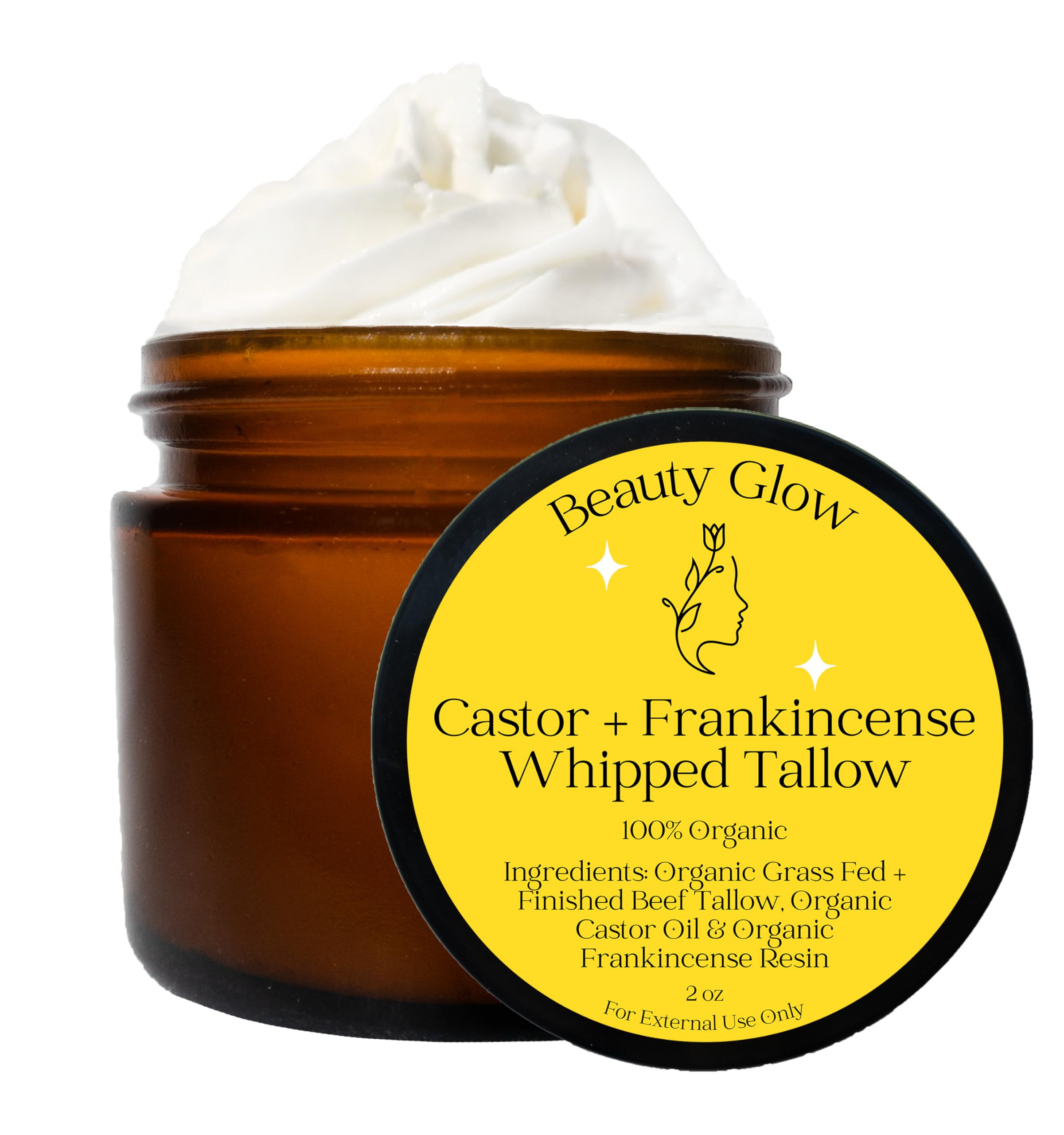 Frankincense & Castor Oil Beef Tallow Grass Fed & Finished Organic Moisturizer for Skin Hydrating & Nourishing for Cracked, Dry 