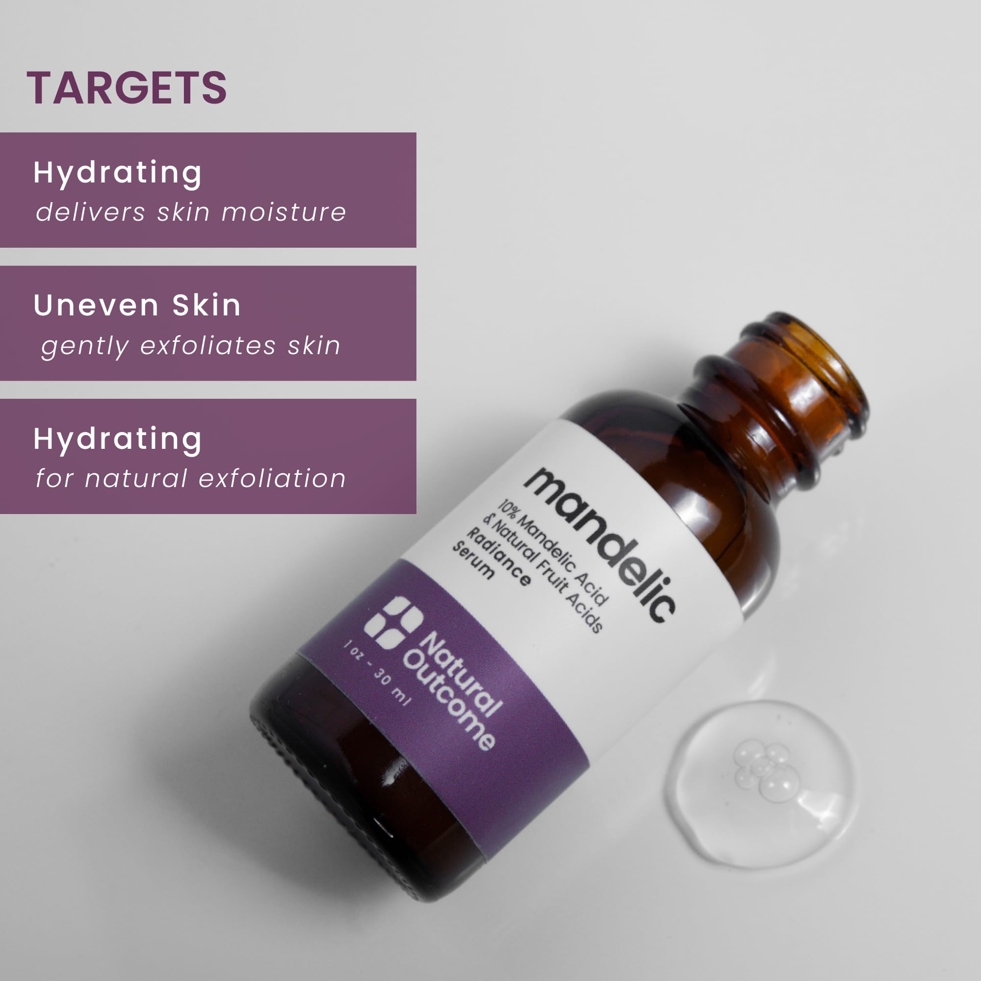 Natural Outcome Mandelic Acid 10% | Anti-Aging AHA Facial Serum with Hyaluronic Acid | Targets Fine Lines, Dark Spots, and Wrink