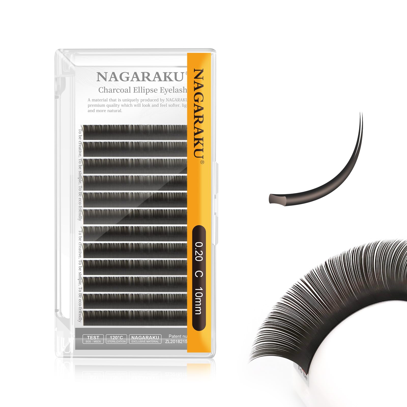 NAGARAKU Double Tips Flat Ellipse Eyelash Extensions Supplies 0.20 C curl 10mm Natural Charcoal Color Faux Mink Super Soft Split