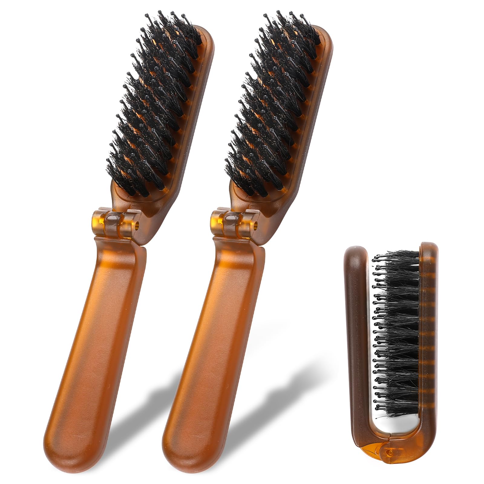 2 Pack Folding Hair Brush, Travel Size Brush With Natural Boar Bristles And Nylon Pins Collapsable Small Hair Brush Mini Compact