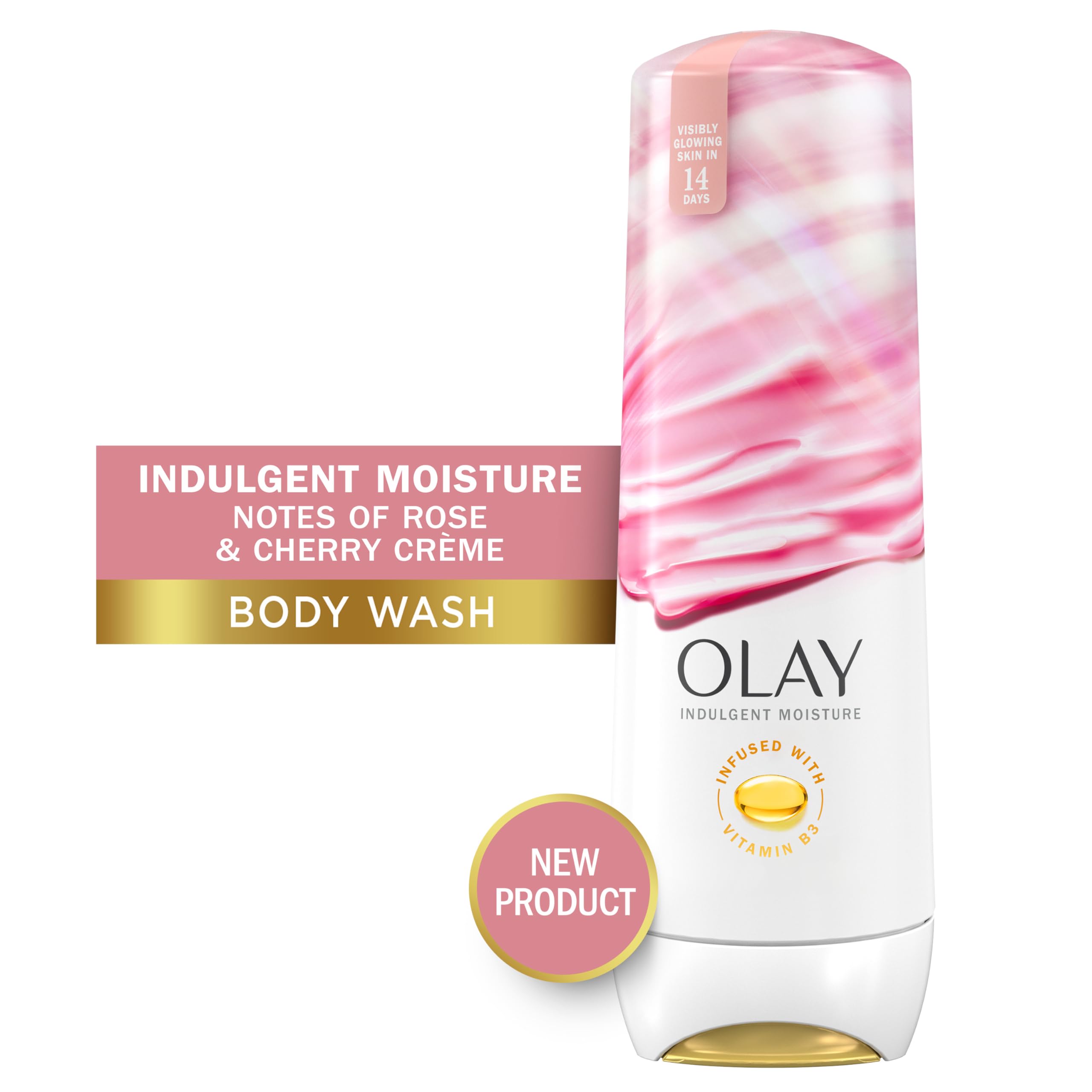 Olay Body Wash for Women, Indulgent Moisture, Vitamin B3, 20 fl oz, Pink, Rose and Cherry Creme Scent