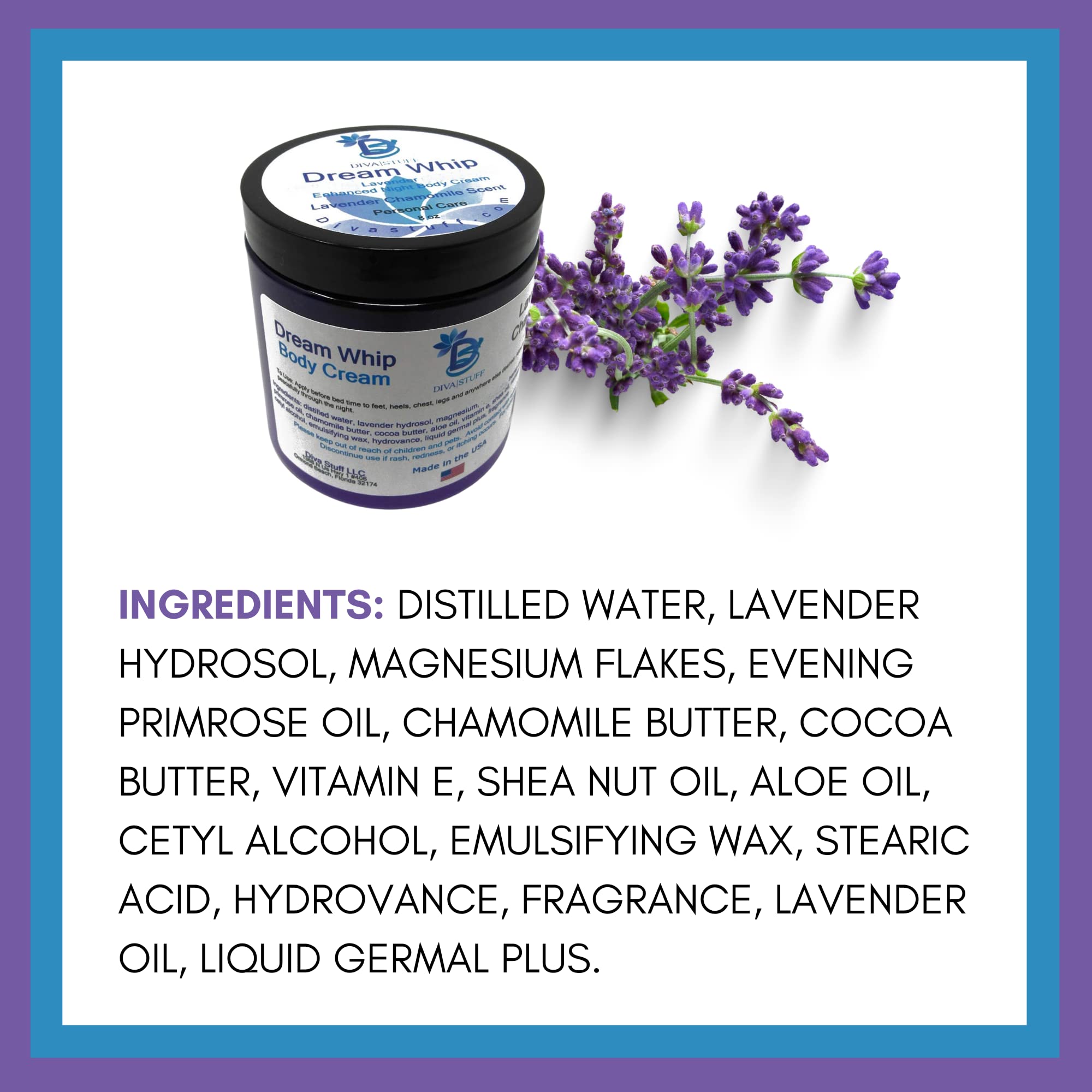 Diva Stuff Dream Whip Magnesium And Hemp Enhanced Night Body Cream For Relaxation And Bedtime Routine, Lavender Chamomile - 8 Oz