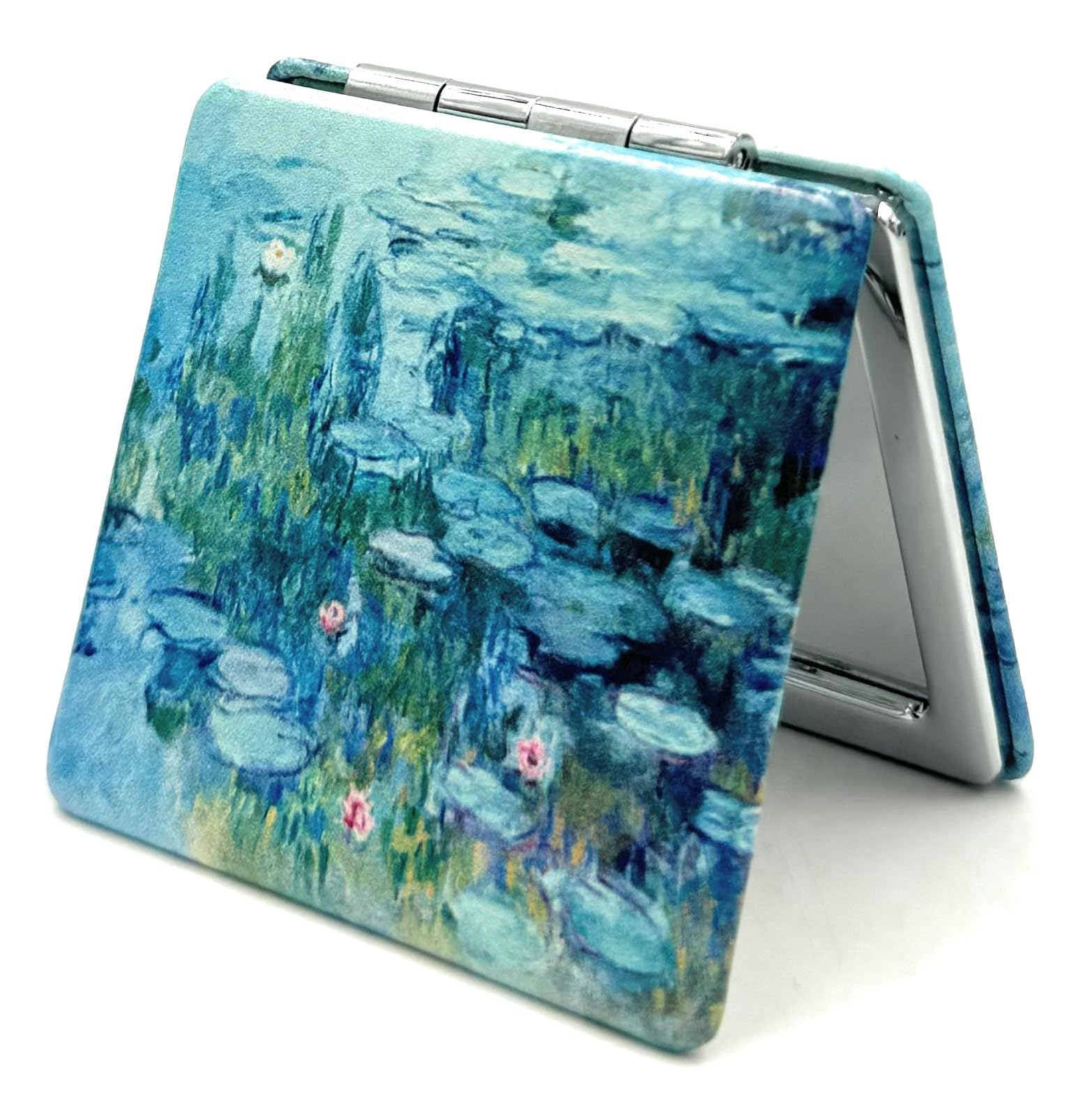 Aeisage Small Handbag Mirror Monet Compact Mirror For Girls Purse Mirror Folding Pu Leather Mirror Water Lilies Travel Mirror Co