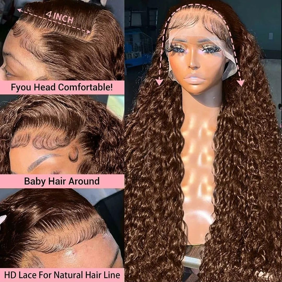 Hd Lace Front Wigs Human Hair 180% Density Chocolate Brown13X4 Water Curly Lace Front Wigs Human Hair Pre Plucked Glueless Wigs