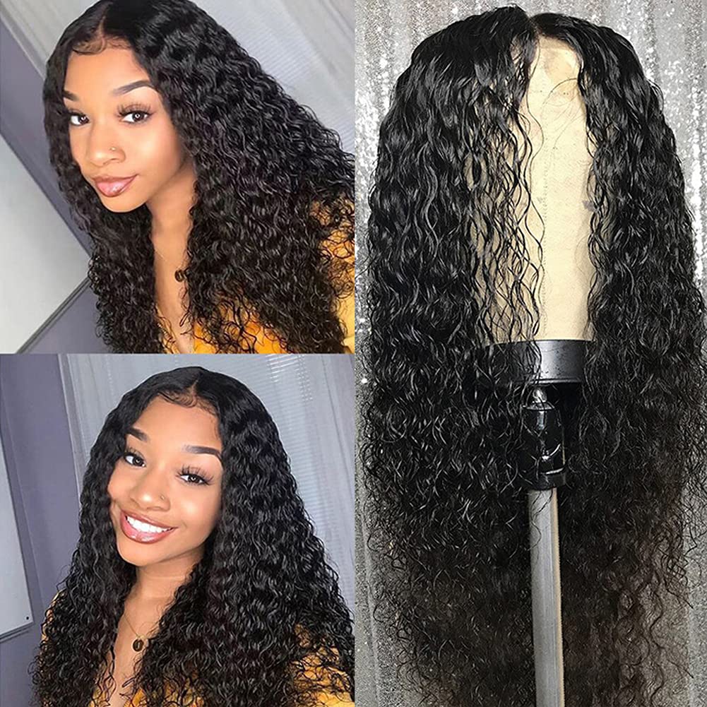 Water Wave 4X4 Lace Frontal Human Hair Wigs Pre Plucked Glueless 180% Density Wet And Wavy Curly Human Hair Lace Closure Wigs Fo