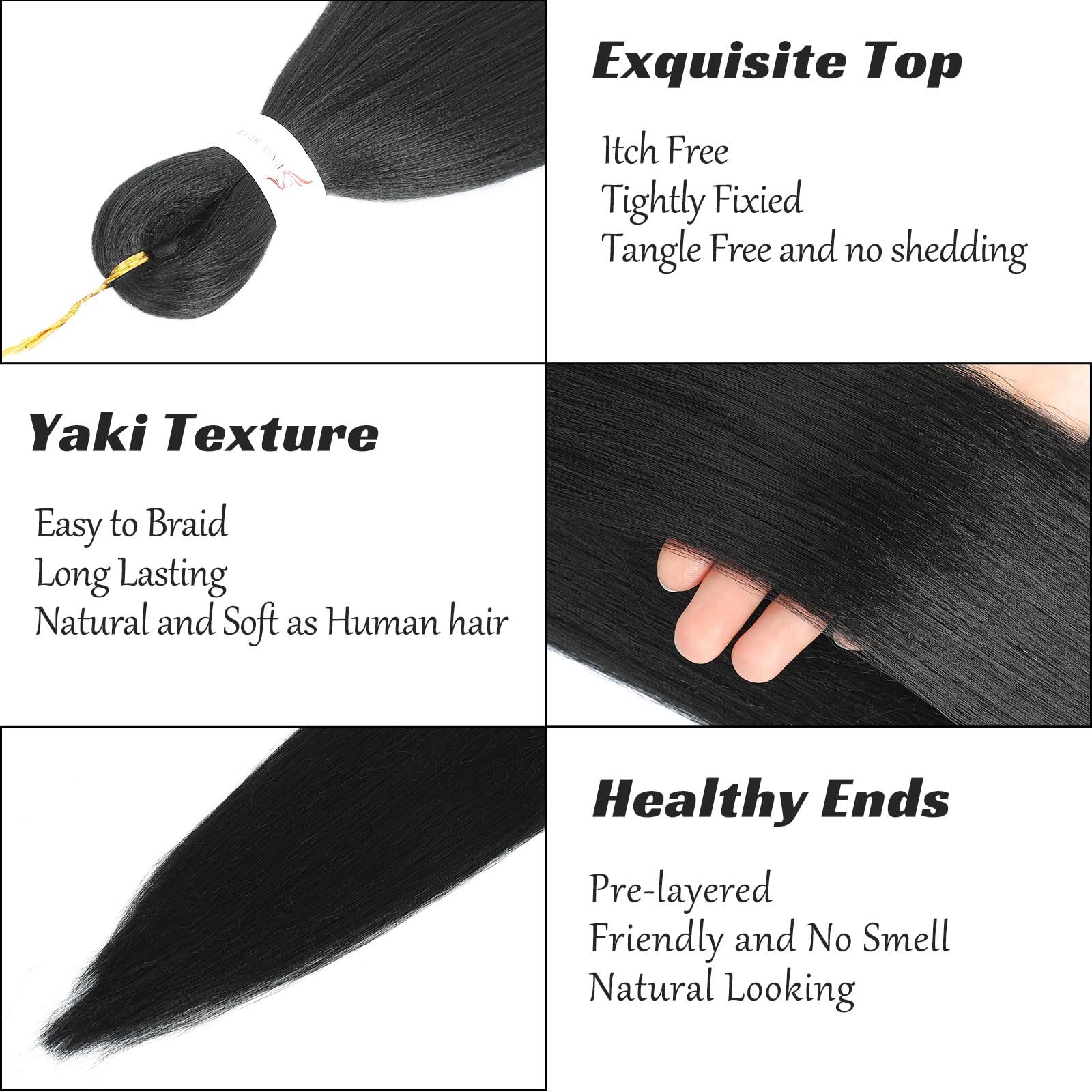 Royota Black Braiding Hair Pre Stretched Easy Braiding Hair Yaki Texture 3Pieces Synthetic Braiding Hair 26 Inches Knotless Brai