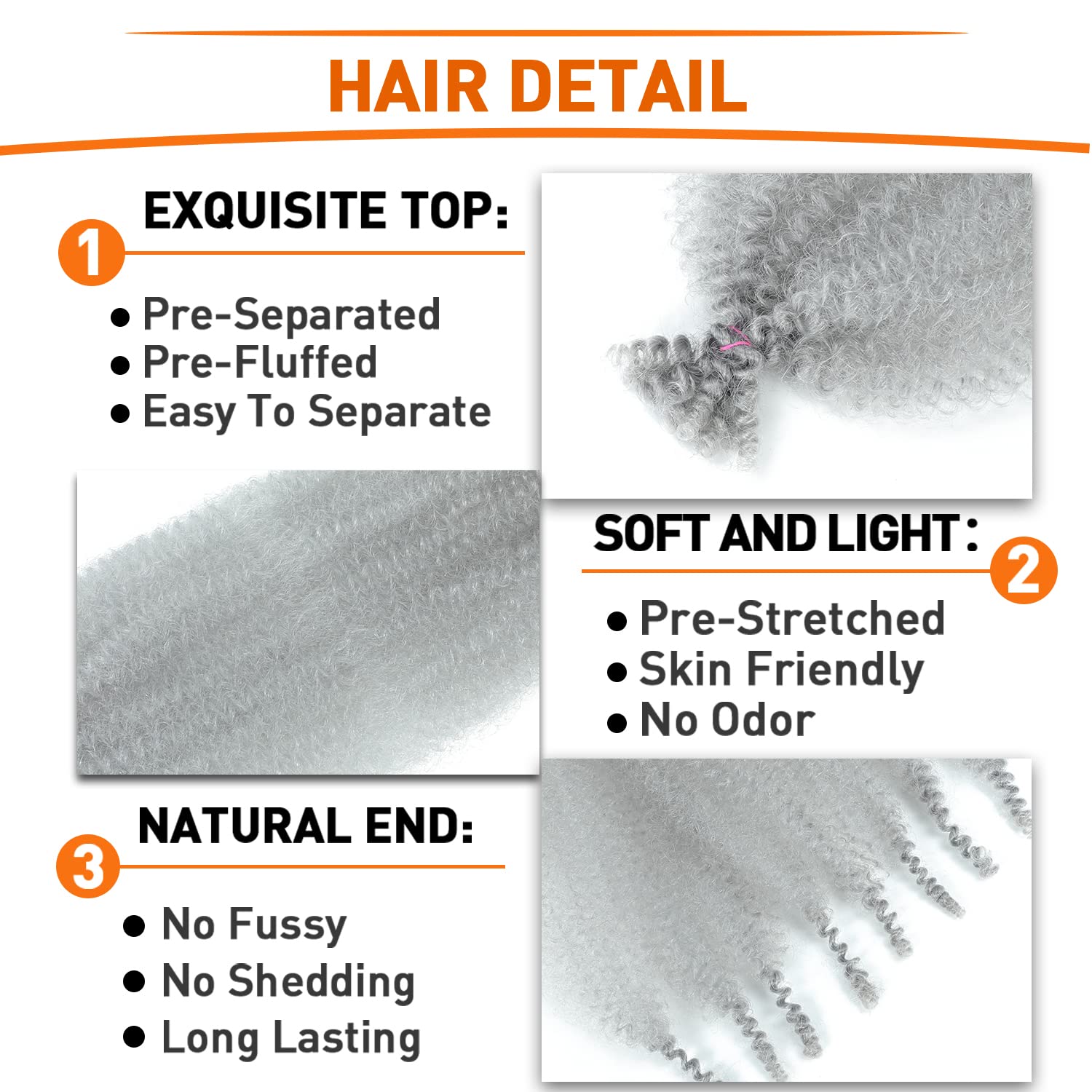 Springy Afro Twist Hair 12 Inch 6 Packs Pre Fluffed Marley Twist Braiding Hair For Black Women (12 Inch, 6 Packs, Grey)