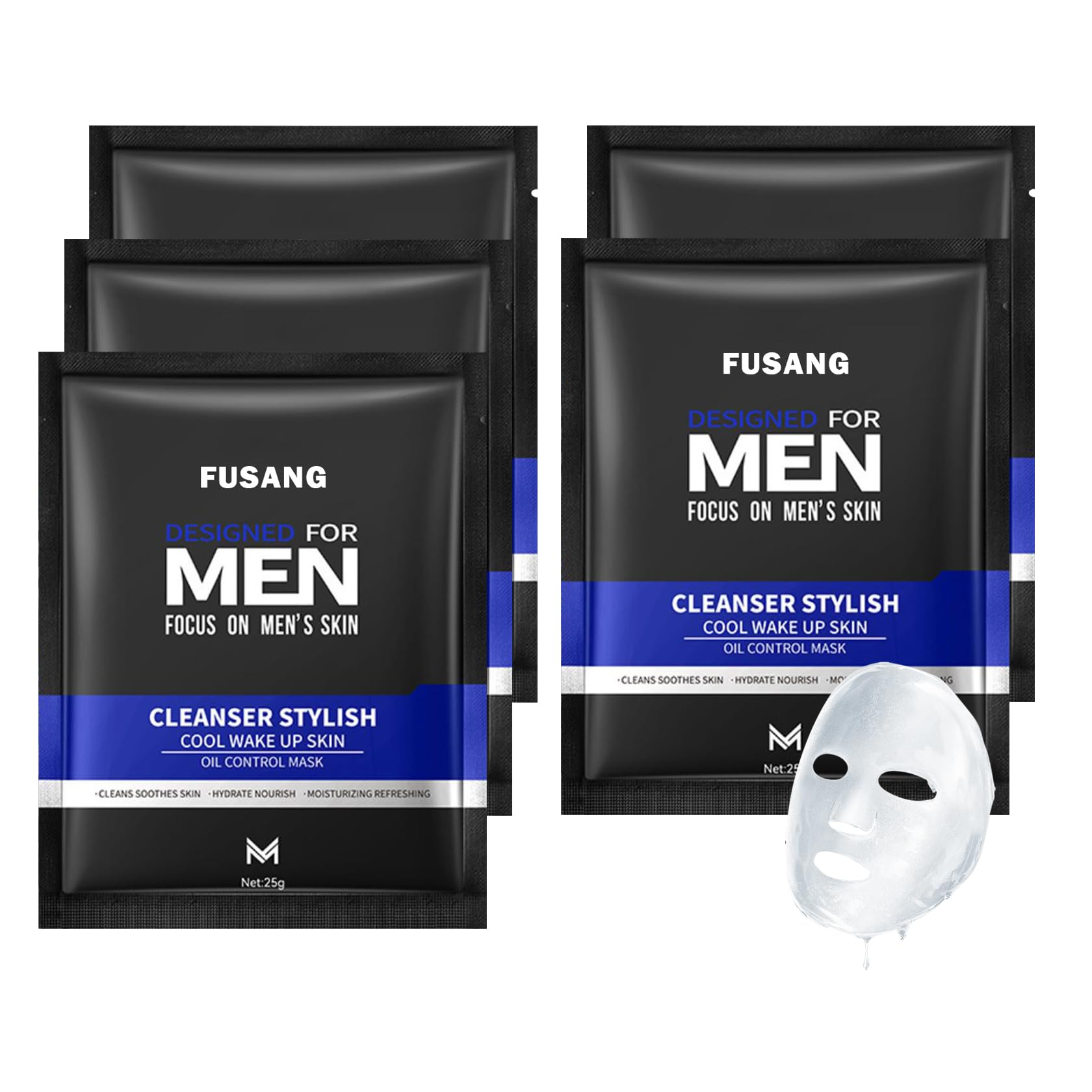 5 Pcs Mens Facial Sheet Mask,Hydrating Face Masks Skincare Gift Set for Men,Moisturizing Soothing Facial Masks,Easy to Use & Nou