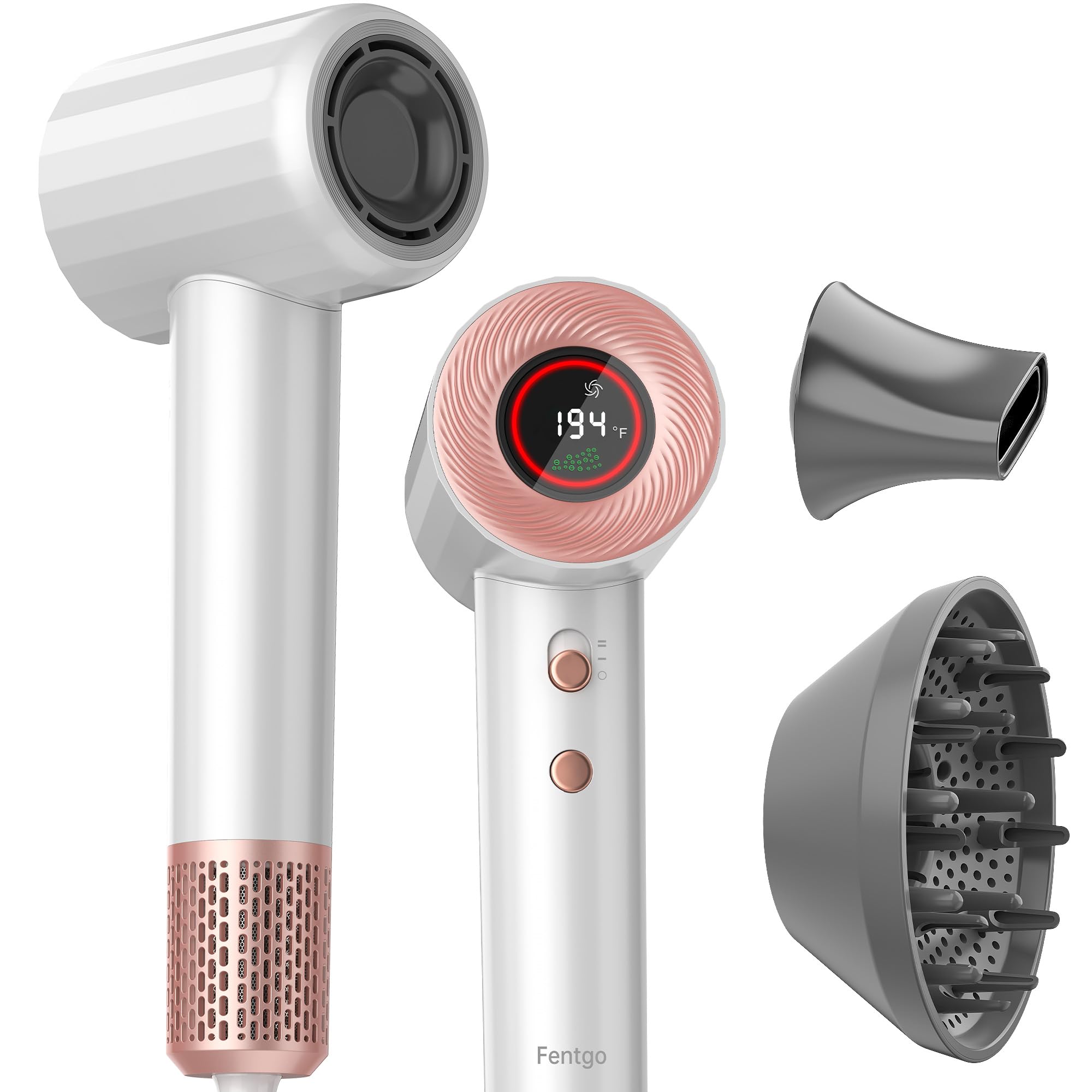 Hair Dryer - 1500W High Speed Ion LCD Display Professional Blow Dryer with Diffuser 110,000RPM Brushless Motor for Fast Drying, 