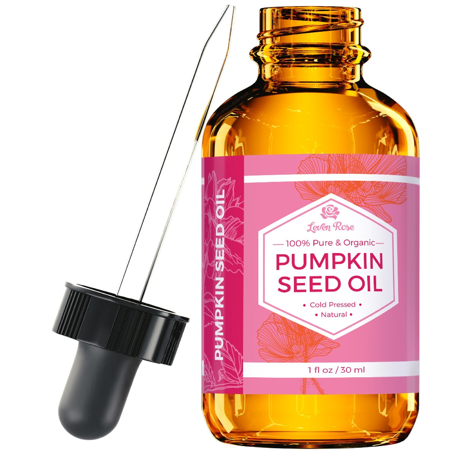 Leven Rose Organic Pumpkin Seed Oil For Hair Growth 1 Oz, 100% Pure, Cold Pressed Pumpkin Oil For Damaged Hair, Dry Skin And Nai