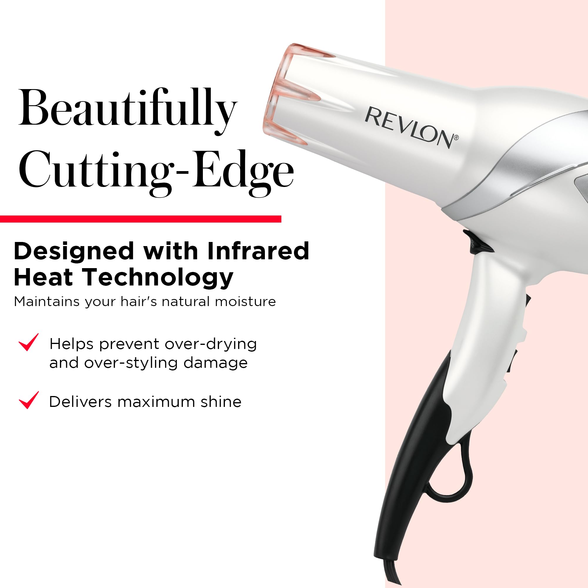 REVLON Infrared Hair Dryer - Ionic Blow Dryer with Diffuser, 6 Piece Set, Ceramic, White, Model RVDR5264