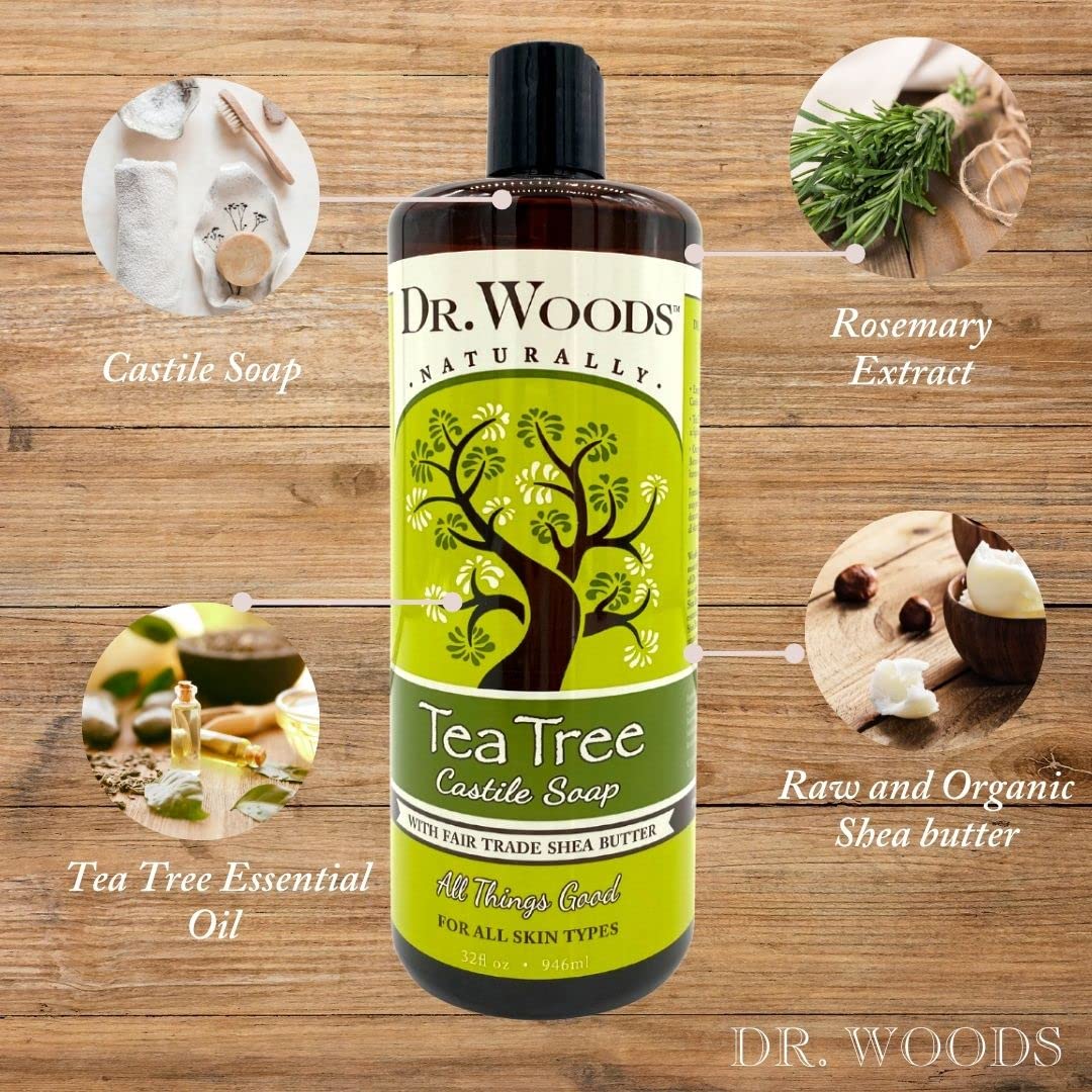 Dr. Woods Tea Tree Liquid Castile Soap - Castile Soap with Pure Tea Tree Oil, Body Wash for Men and Women, Contains Organic Shea