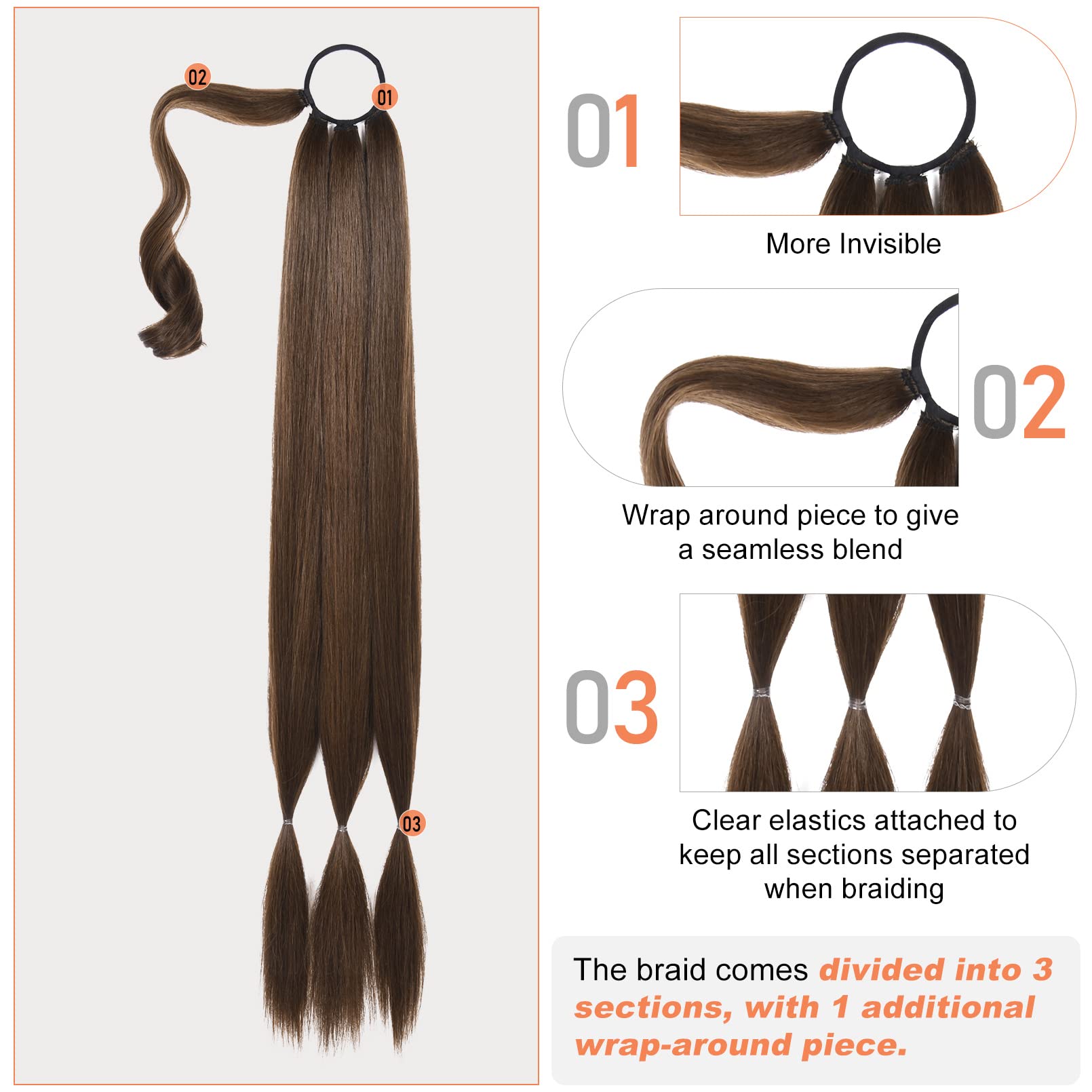 Seikea Upgraded Long Braid Ponytail Extension With Elastic Tie Straight Sleek Wrap Around Braid Hair Extensions Ponytail Chestnu