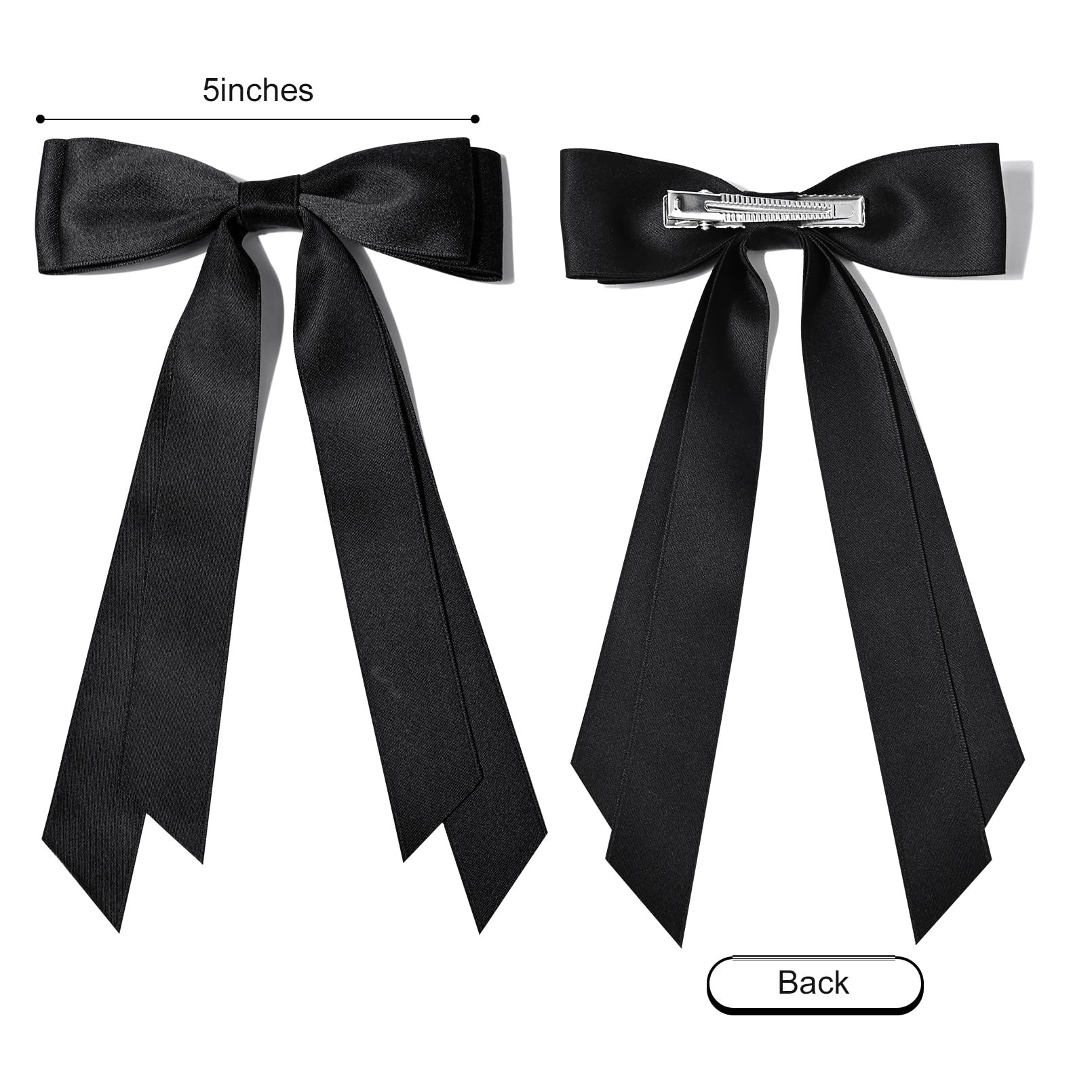 2PCS Silky Satin Hair Bows Hair Clip Beige Black Hair Ribbon Ponytail Holder Accessories Slides Metal Clips Hair Bow for Women G