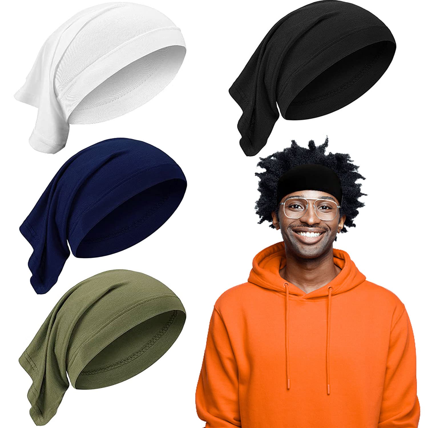 4 Pieces Unisex Dreadlocks Bands Long Hair Dreads Head Wrap Elastic Sleeping Cap Soft Braids Bonnet Tube Headbands for Men Women