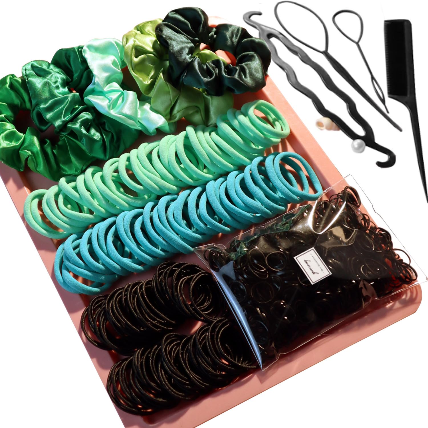 YANRONG Women's Hair Accessories Set: 755PCS Seamless Ponytail Holders, Variety Scrunchies, Bands and Ties for Thick and Curly H