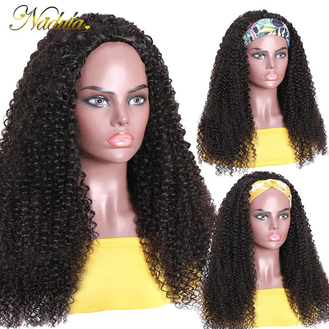 Nadula Malaysian Afro Kinky Curly Half Wigs Human Hair For Black Women, 100% Unprocessed Headband Half Wig Virgin Hair Glueless