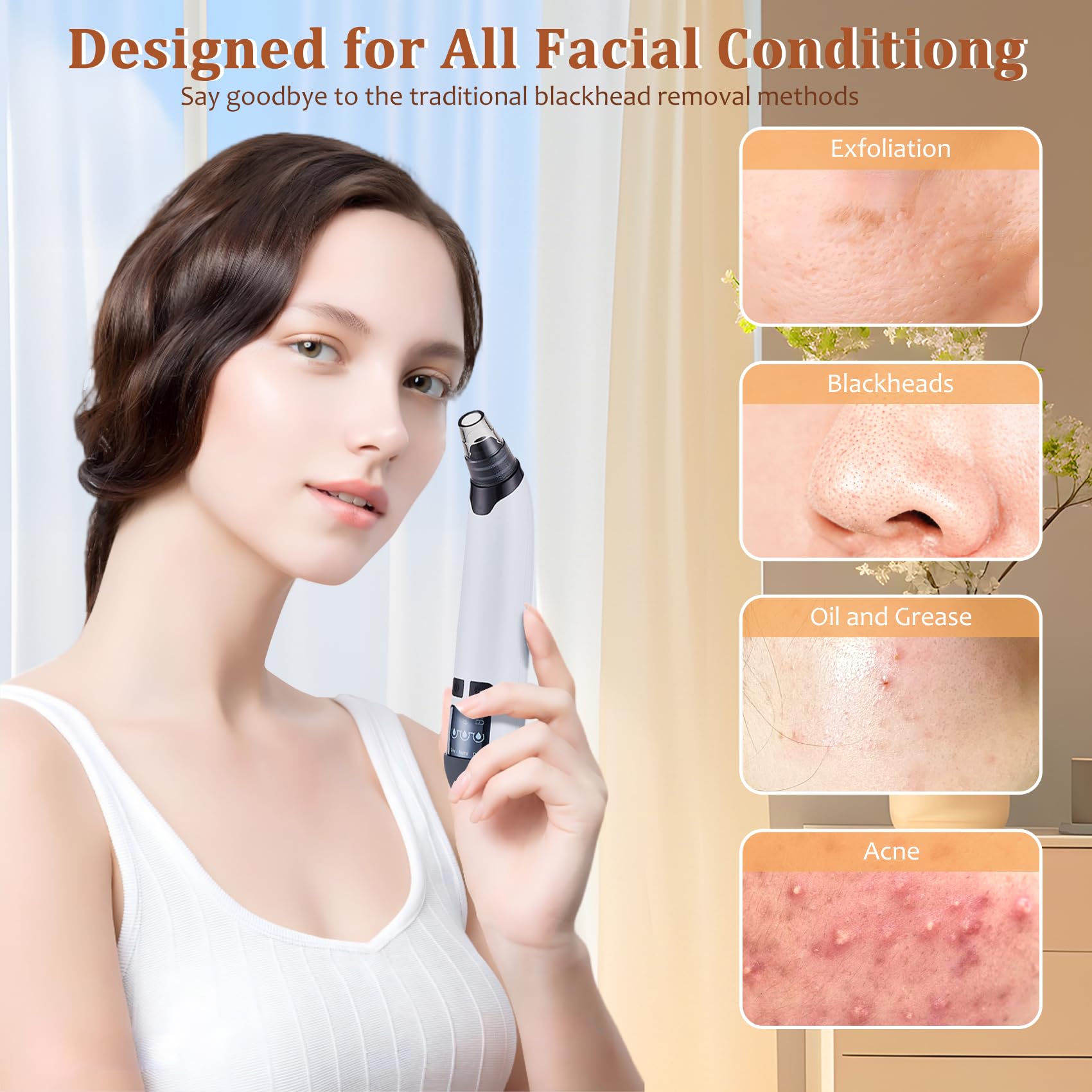 Blackhead Remover Vacuum - Powerful Pore Vacuum for Cleansing, Blackhead Extractor with 3 Adjustable Suction Levels, 4 Blackhead