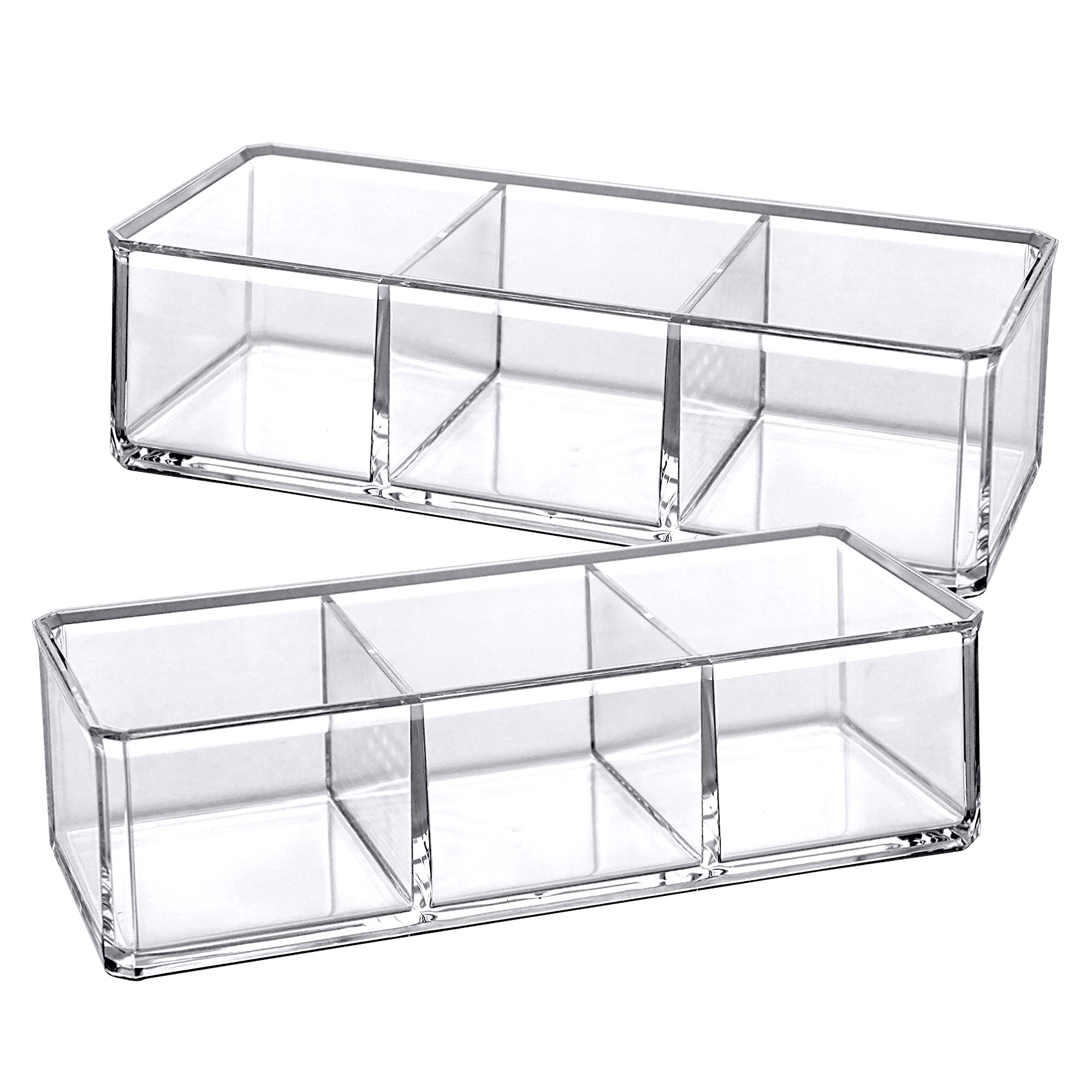 Amazing Abby - Glamour - 2-Pack Acrylic 3-Compartment Makeup Organizer, Transparent Plastic Lipstick Holder, Perfect Bathroom Va